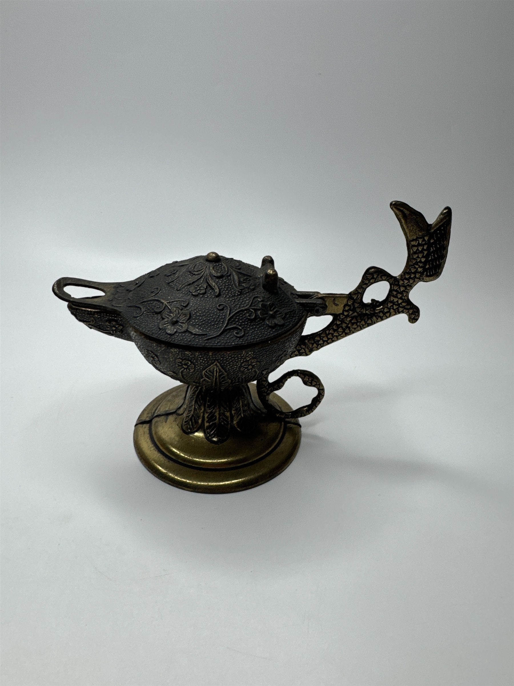 Antique Cast Metal or Brass Made in Italy Genie Lamp Incense Burner Candle Hold
