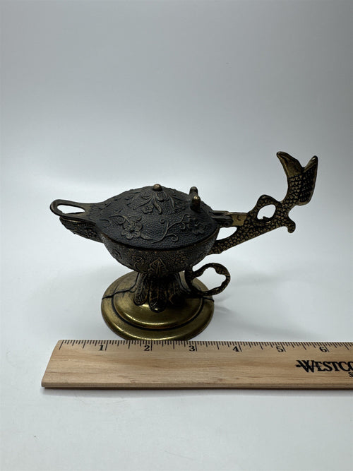 Antique Cast Metal or Brass Made in Italy Genie Lamp Incense Burner Candle Hold