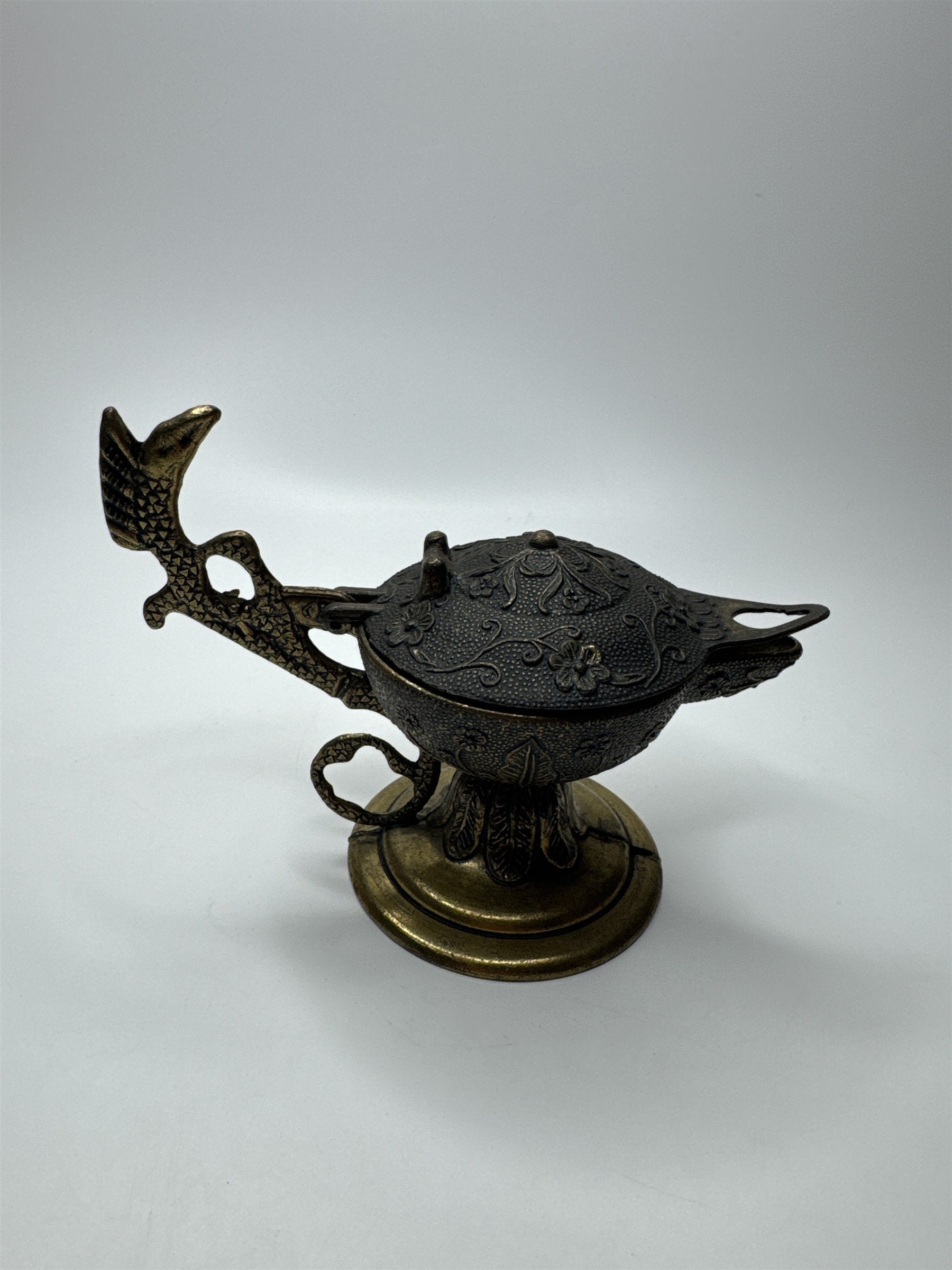 Antique Cast Metal or Brass Made in Italy Genie Lamp Incense Burner Candle Hold