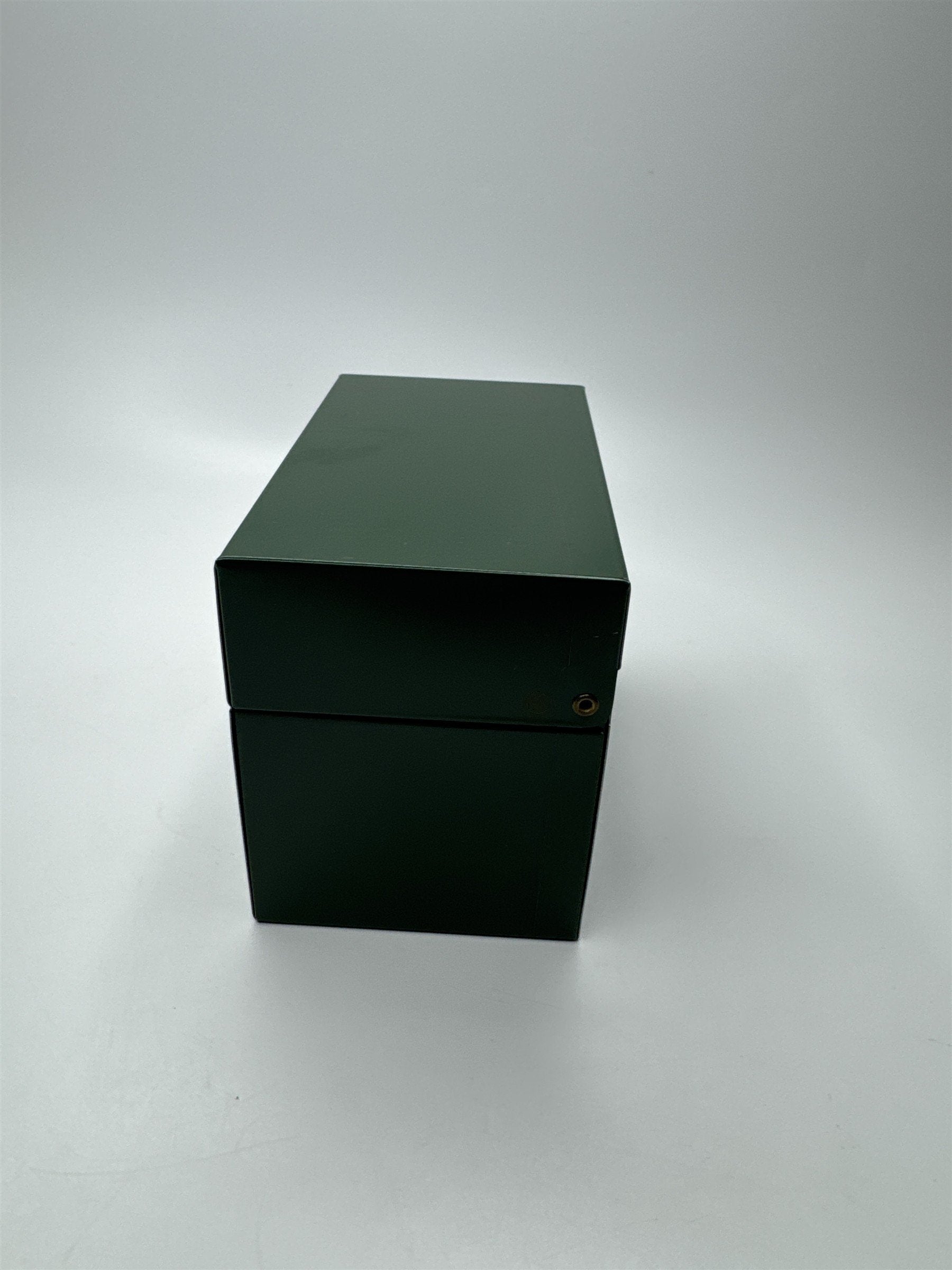 Vintage Army Green Olive Green Metal Recipe Box Trinket Jewelry Container Tin
