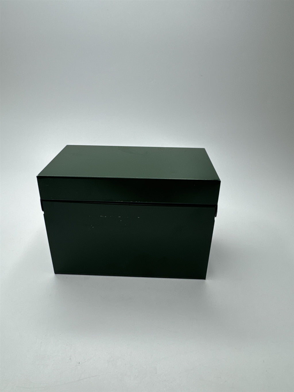Vintage Army Green Olive Green Metal Recipe Box Trinket Jewelry Container Tin