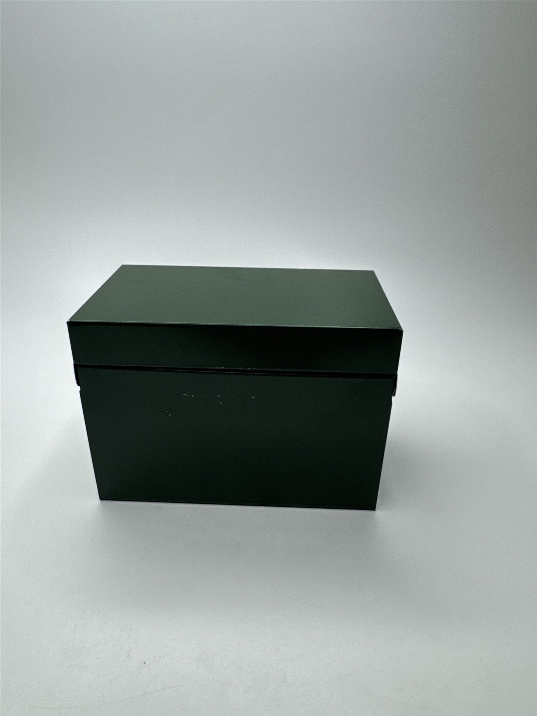 Vintage Army Green Olive Green Metal Recipe Box Trinket Jewelry Container Tin