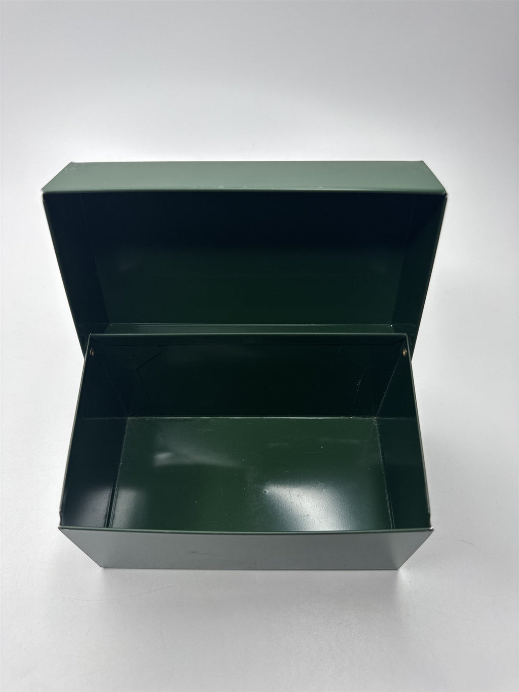 Vintage Army Green Olive Green Metal Recipe Box Trinket Jewelry Container Tin