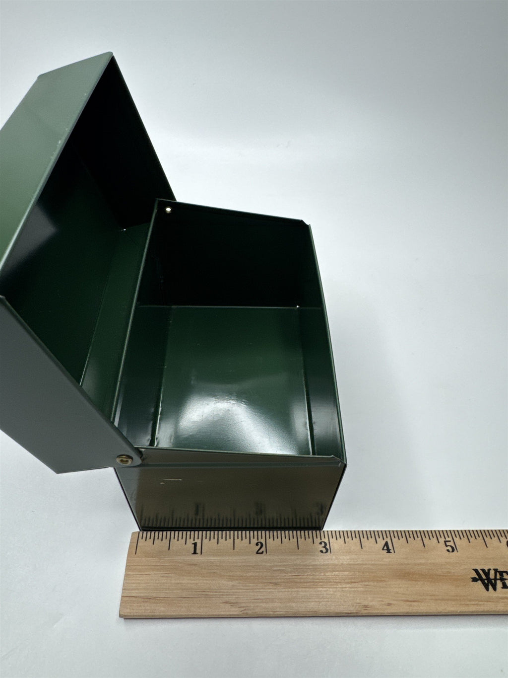 Vintage Army Green Olive Green Metal Recipe Box Trinket Jewelry Container Tin