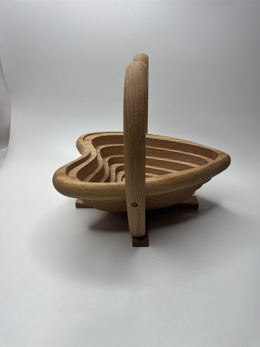 Vintage Handmade Heart Shaped Collapsible Convertible Wooden Bowl/Basket/Trivet