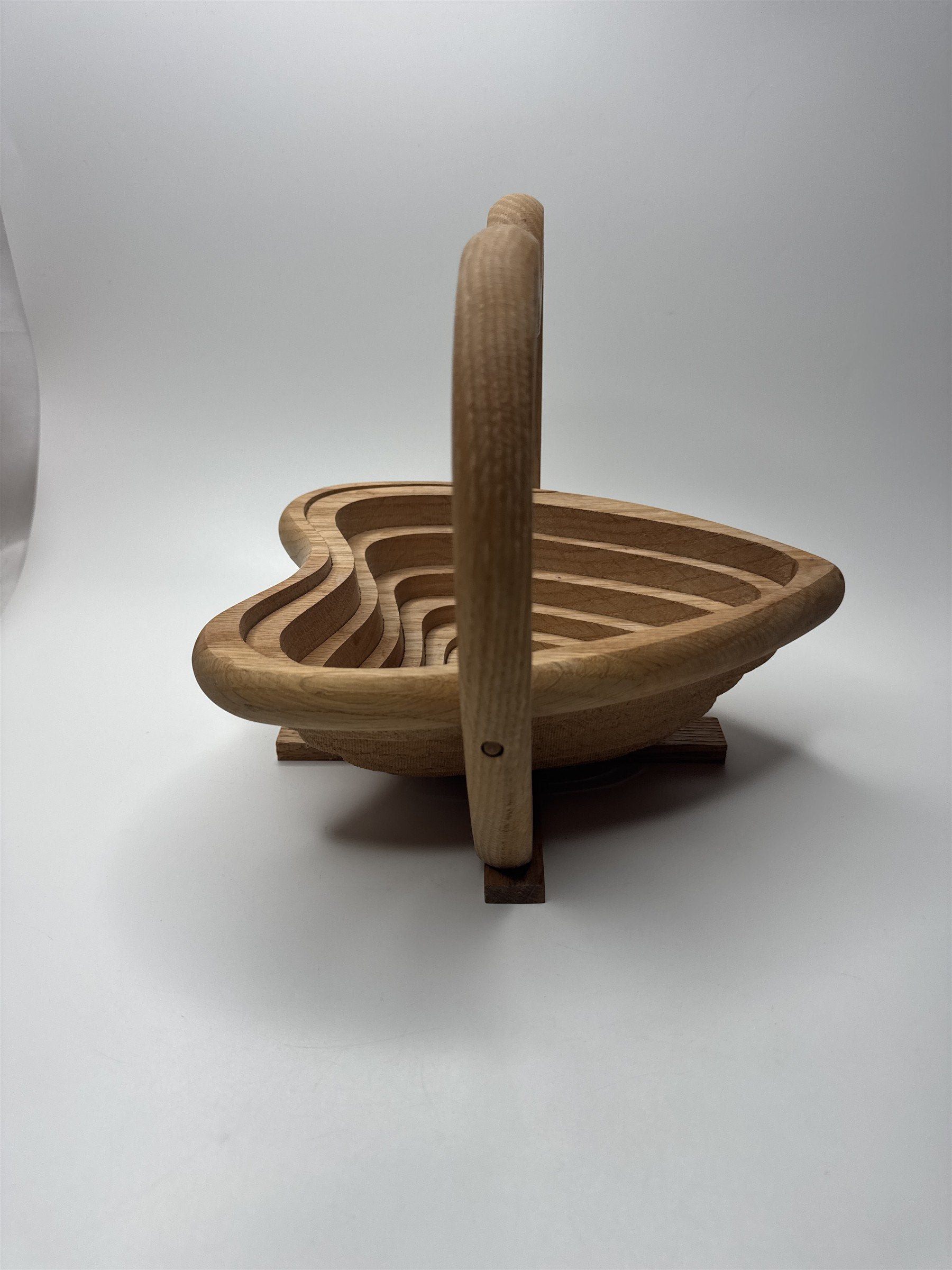 Vintage Handmade Heart Shaped Collapsible Convertible Wooden Bowl/Basket/Trivet