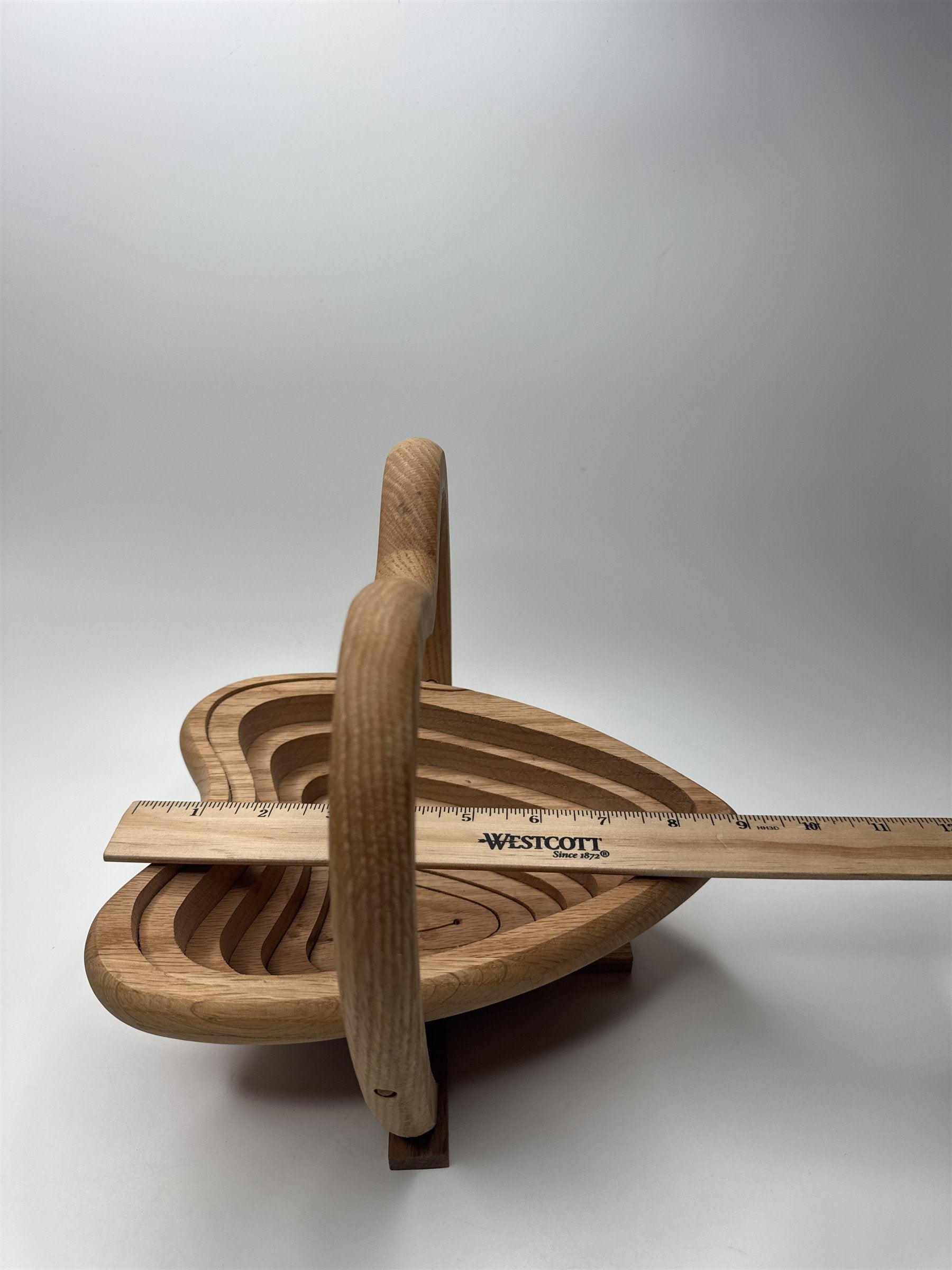 Vintage Handmade Heart Shaped Collapsible Convertible Wooden Bowl/Basket/Trivet