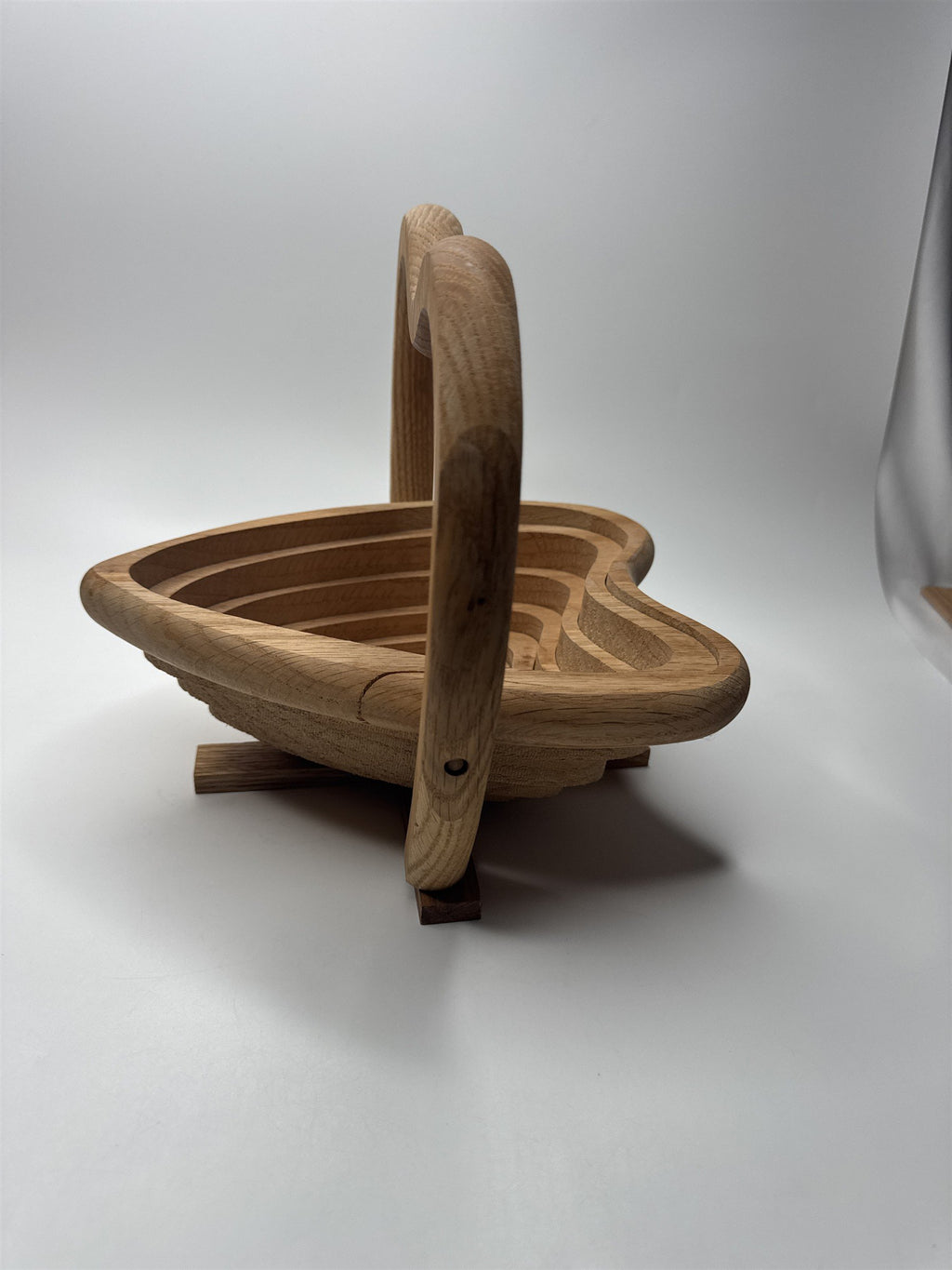 Vintage Handmade Heart Shaped Collapsible Convertible Wooden Bowl/Basket/Trivet