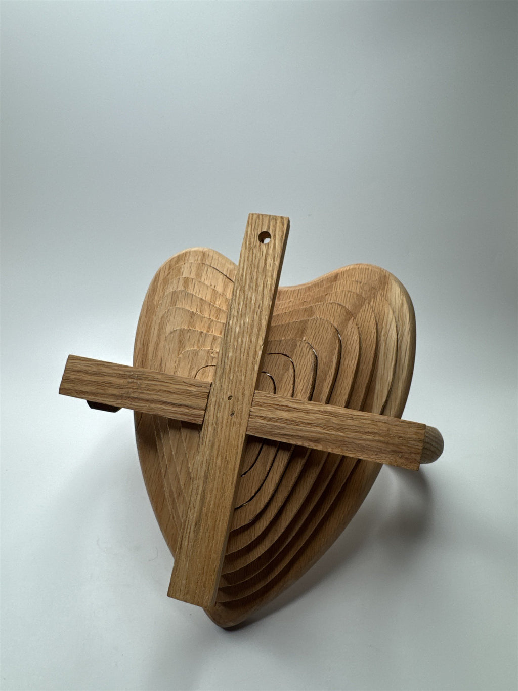 Vintage Handmade Heart Shaped Collapsible Convertible Wooden Bowl/Basket/Trivet