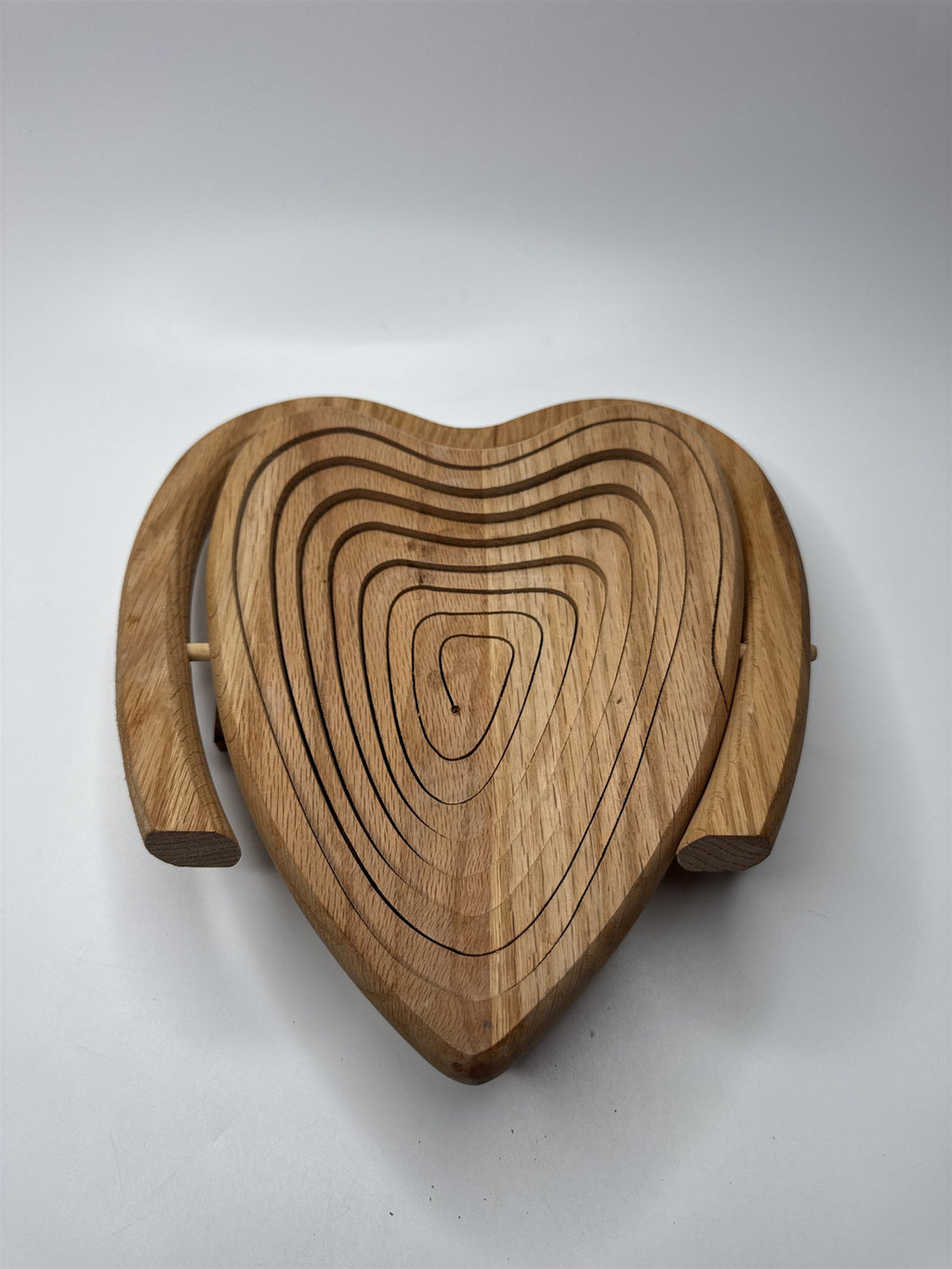 Vintage Handmade Heart Shaped Collapsible Convertible Wooden Bowl/Basket/Trivet