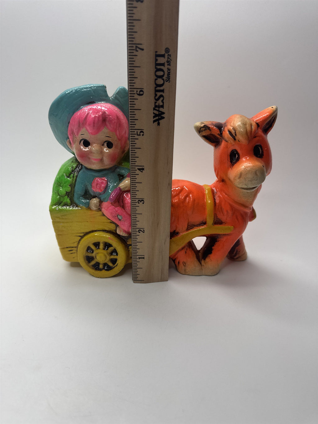 Vintage Whimsical Coin Bank Boy on Cart with Orange Donkey Handmade Japan