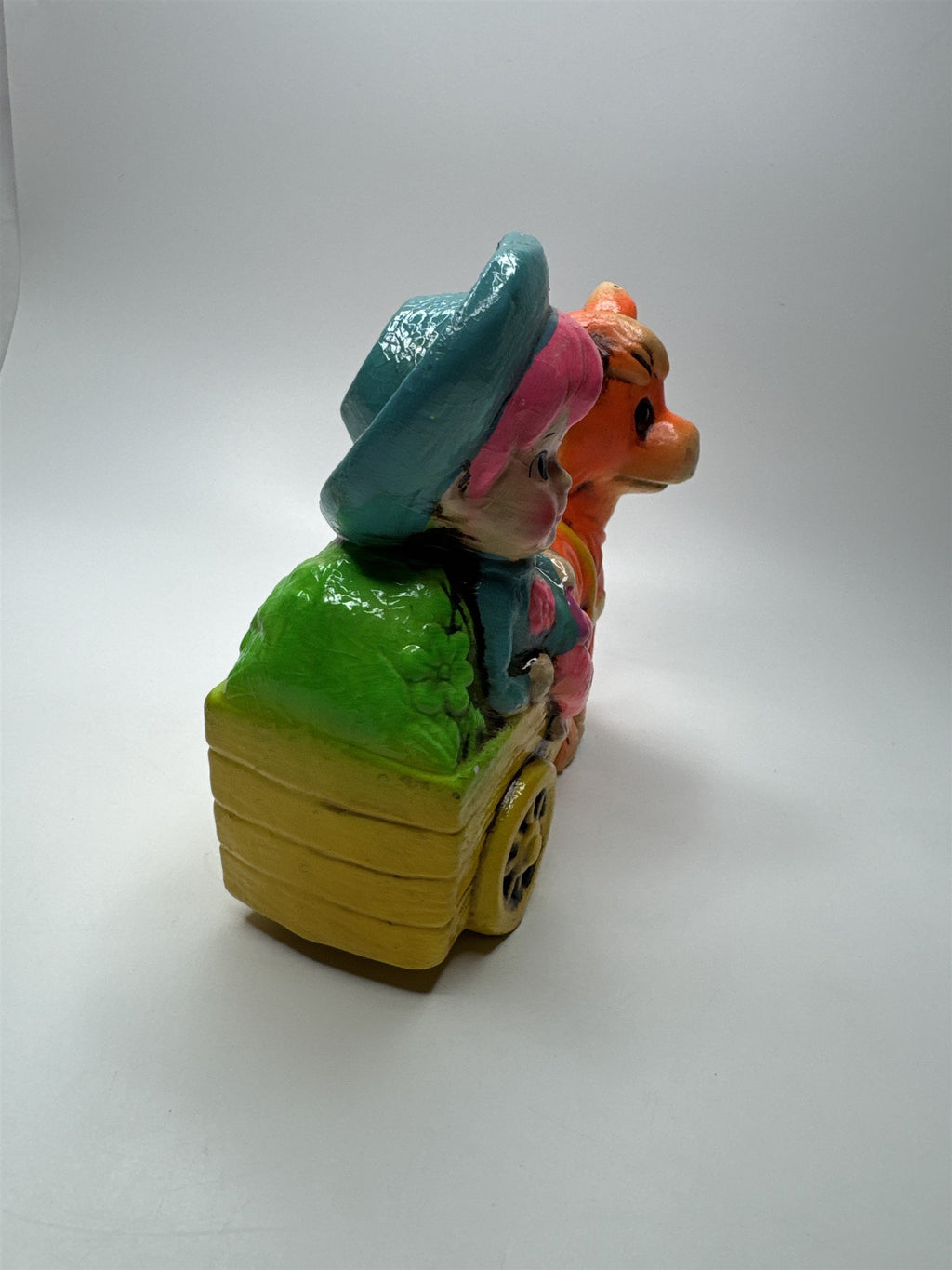 Vintage Whimsical Coin Bank Boy on Cart with Orange Donkey Handmade Japan