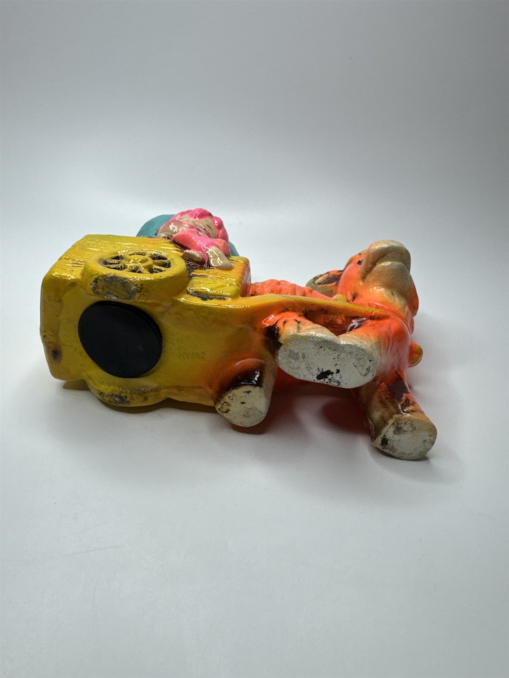 Vintage Whimsical Coin Bank Boy on Cart with Orange Donkey Handmade Japan