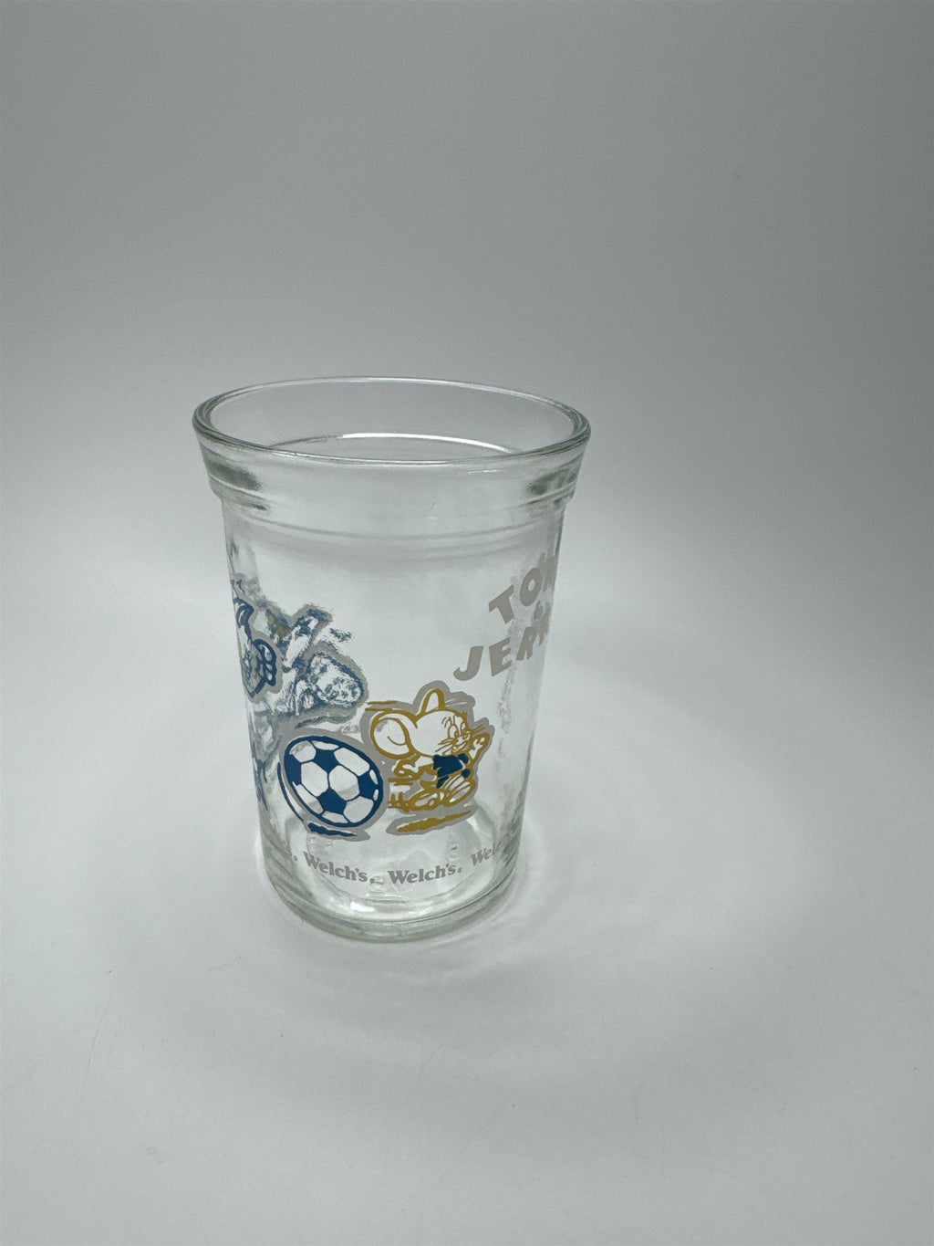 Vintage Welch's Grape Jelly Tom and Jerry Glass Jar Playing Soccer Ball