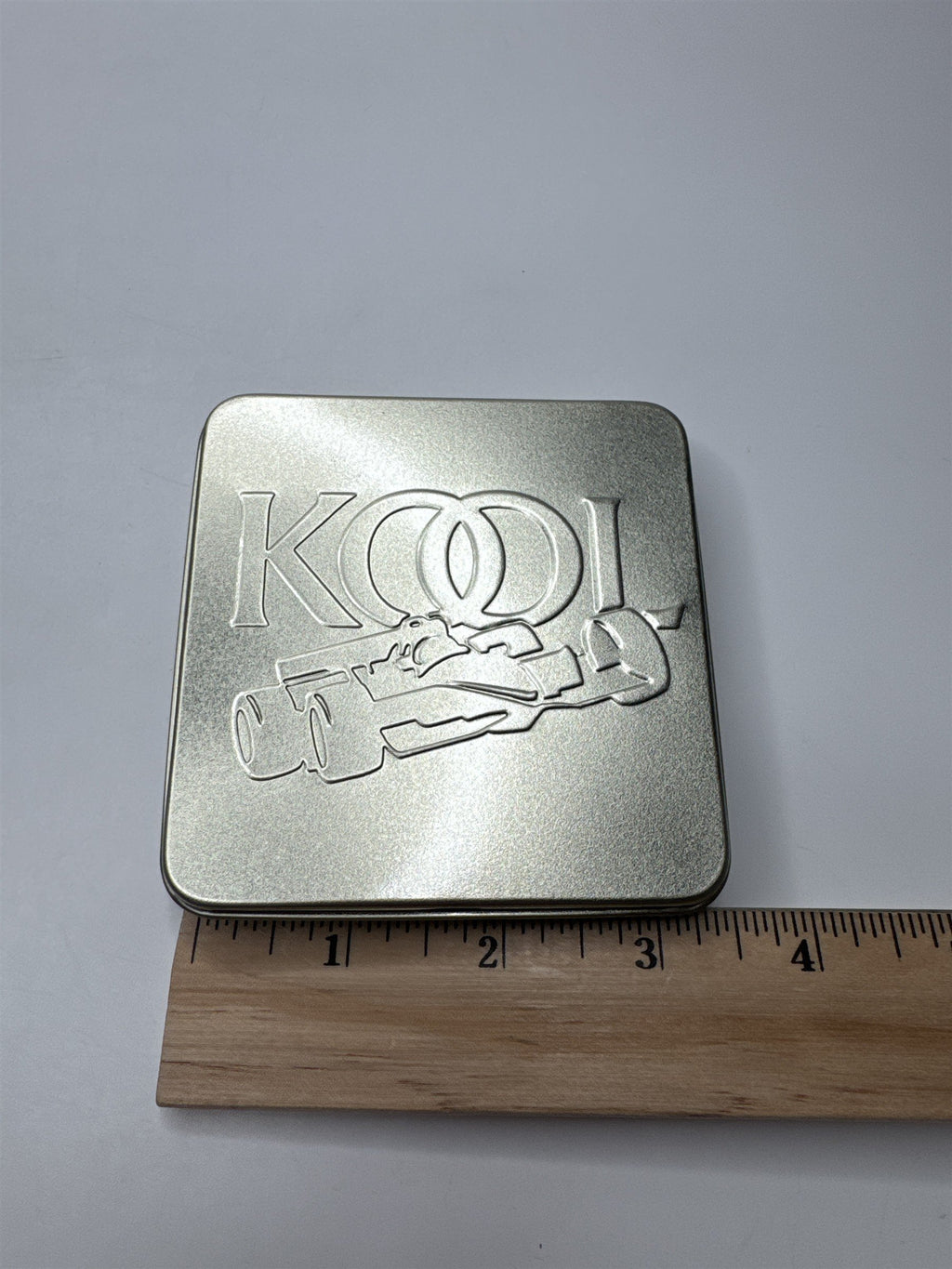 Vintage Kool Team Green Metal Swing Top Racecar Empty Cigarette Tin Container