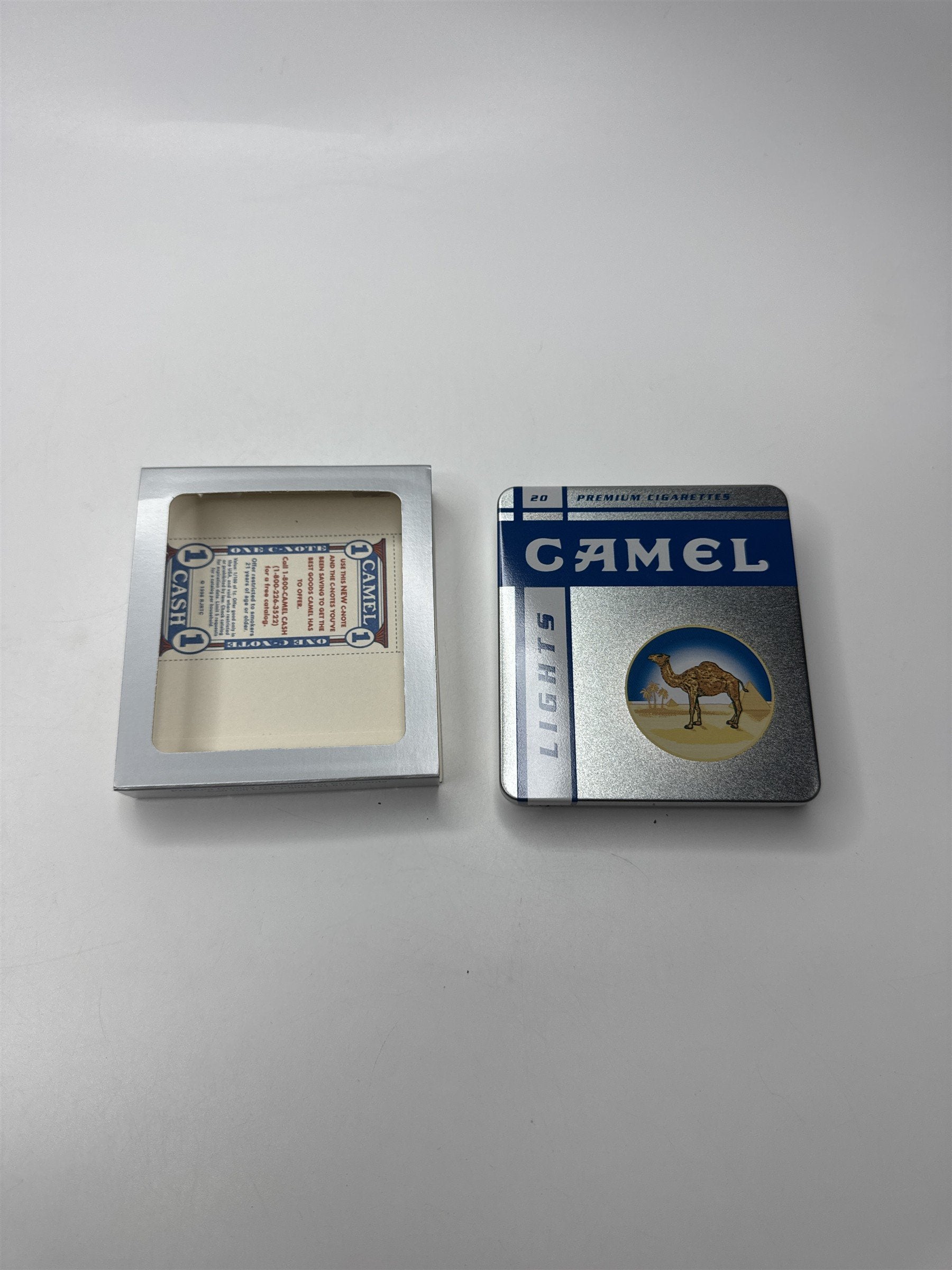 Vintage 1998 Camel Lights /w 1 Camel Cash C-Note Empty Cigarette Container Tin