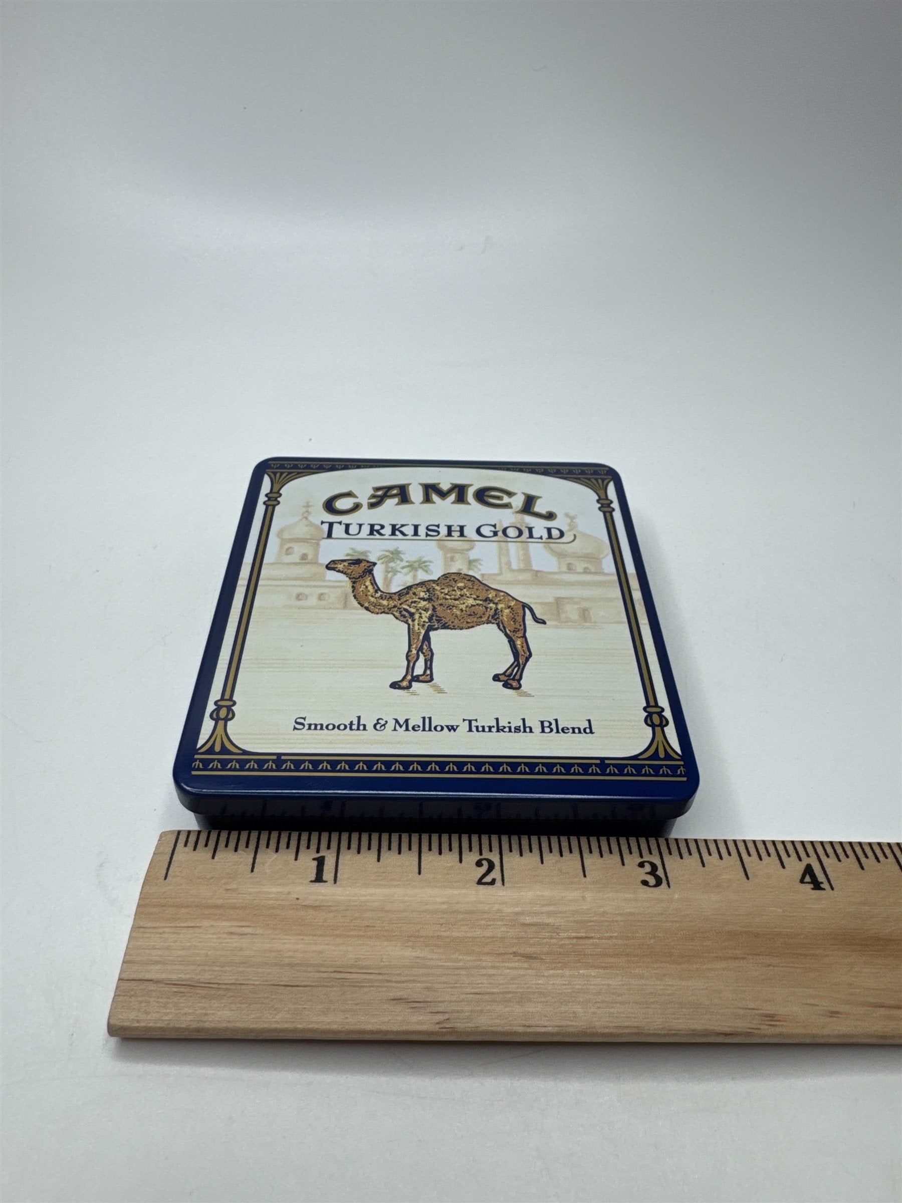 Vintage Camel Turkish Gold Flip Top Empty Cigarette Tin Container Nostalgic