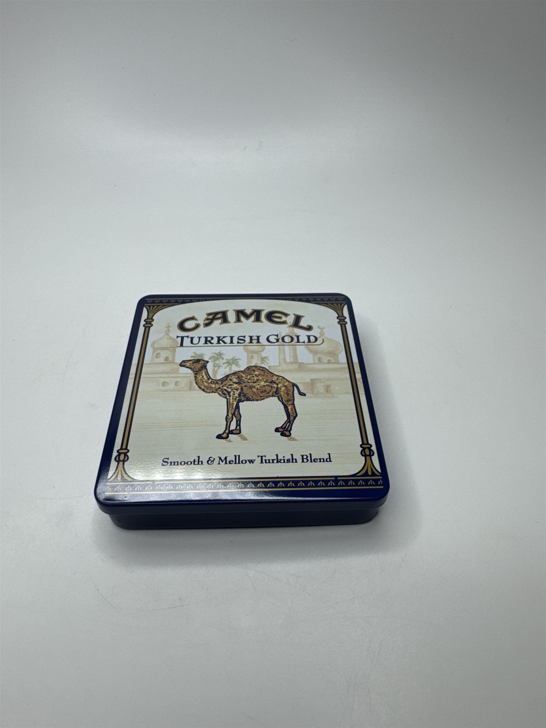 Vintage Camel Turkish Gold Flip Top Empty Cigarette Tin Container Nostalgic