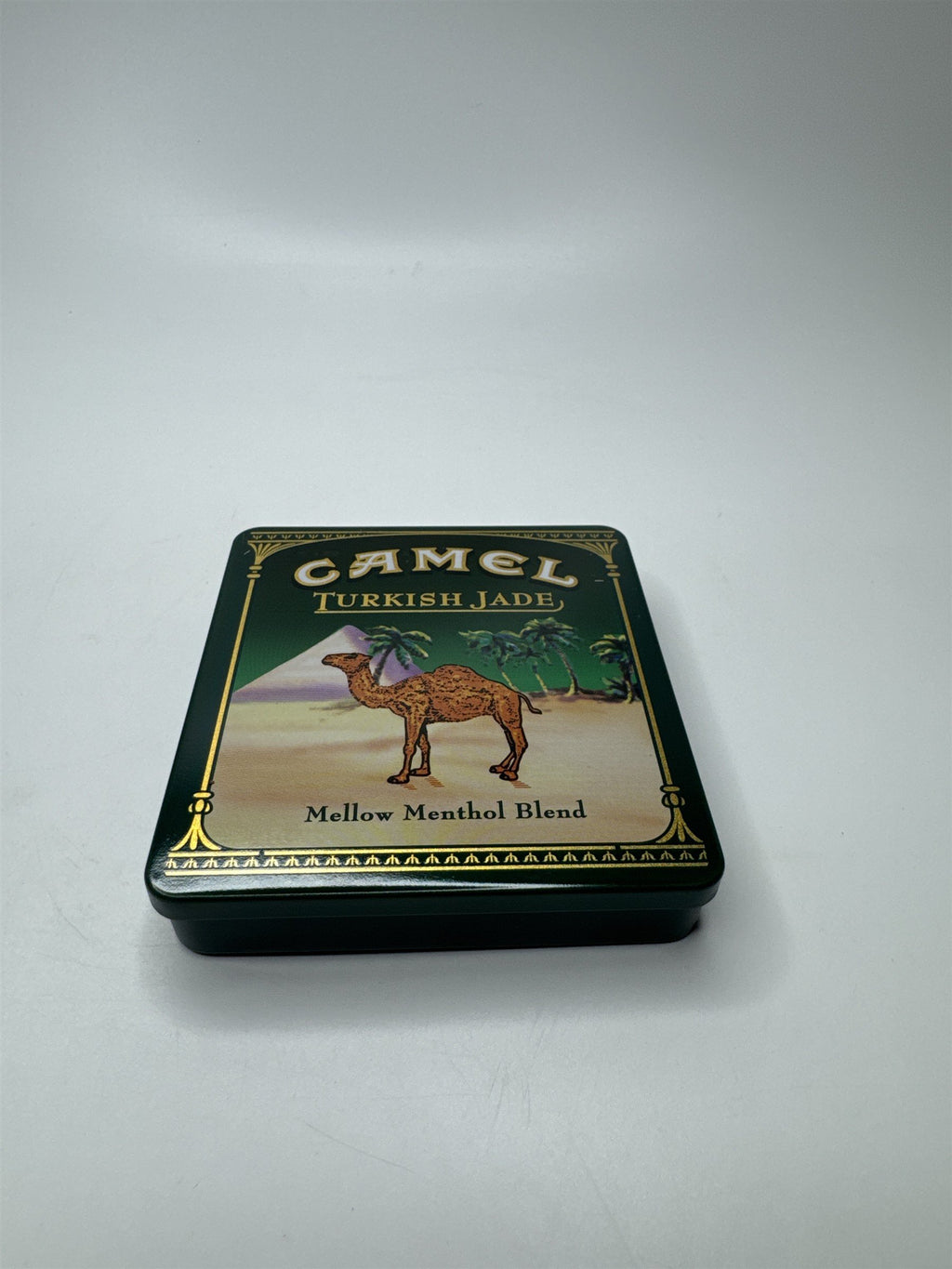 Vintage Camel Turkish Jade Flip Top Empty Cigarette Tin Container Nostalgic