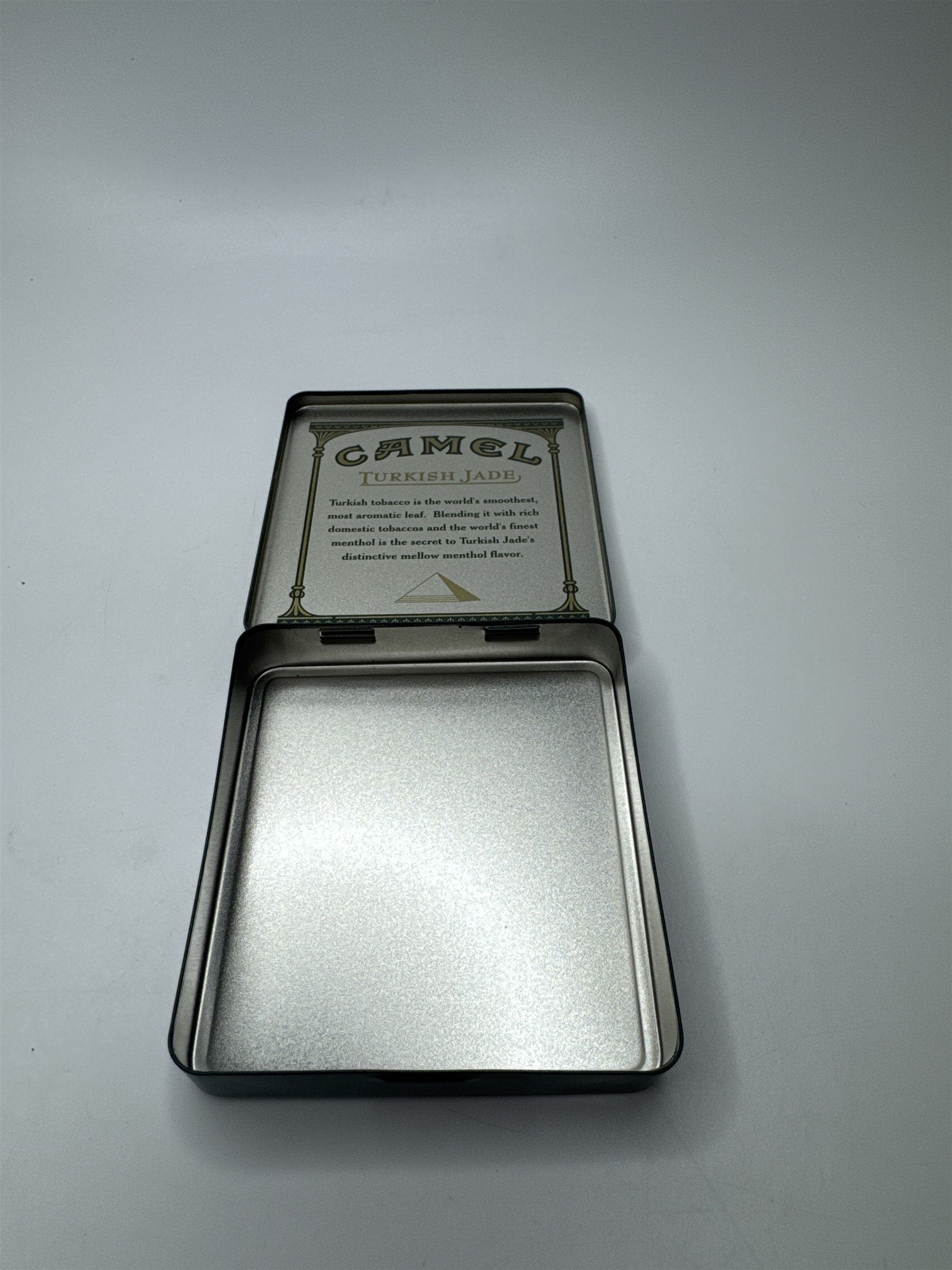 Vintage Camel Turkish Jade Flip Top Empty Cigarette Tin Container Nostalgic
