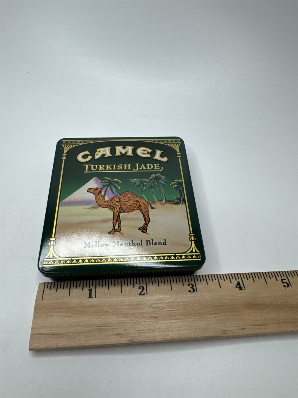 Vintage Camel Turkish Jade Flip Top Empty Cigarette Tin Container Nostalgic