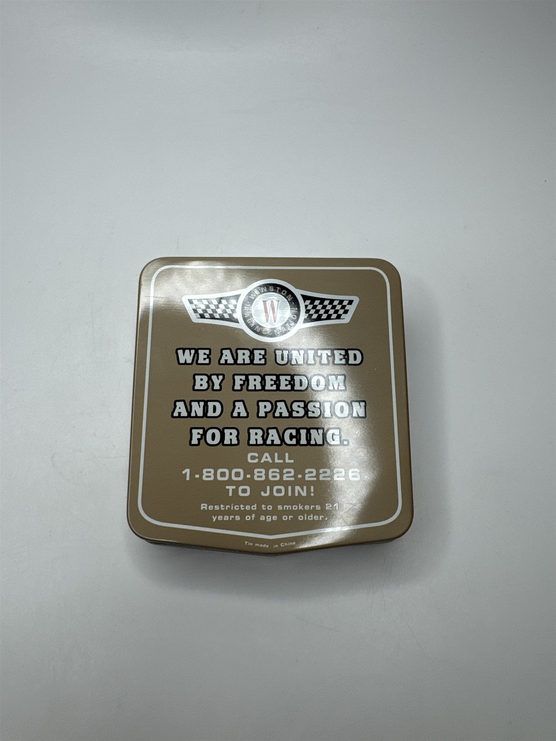Vtg Winston Racing Nation Racecar Hood Flip Top Empty Cigarette Container Tin