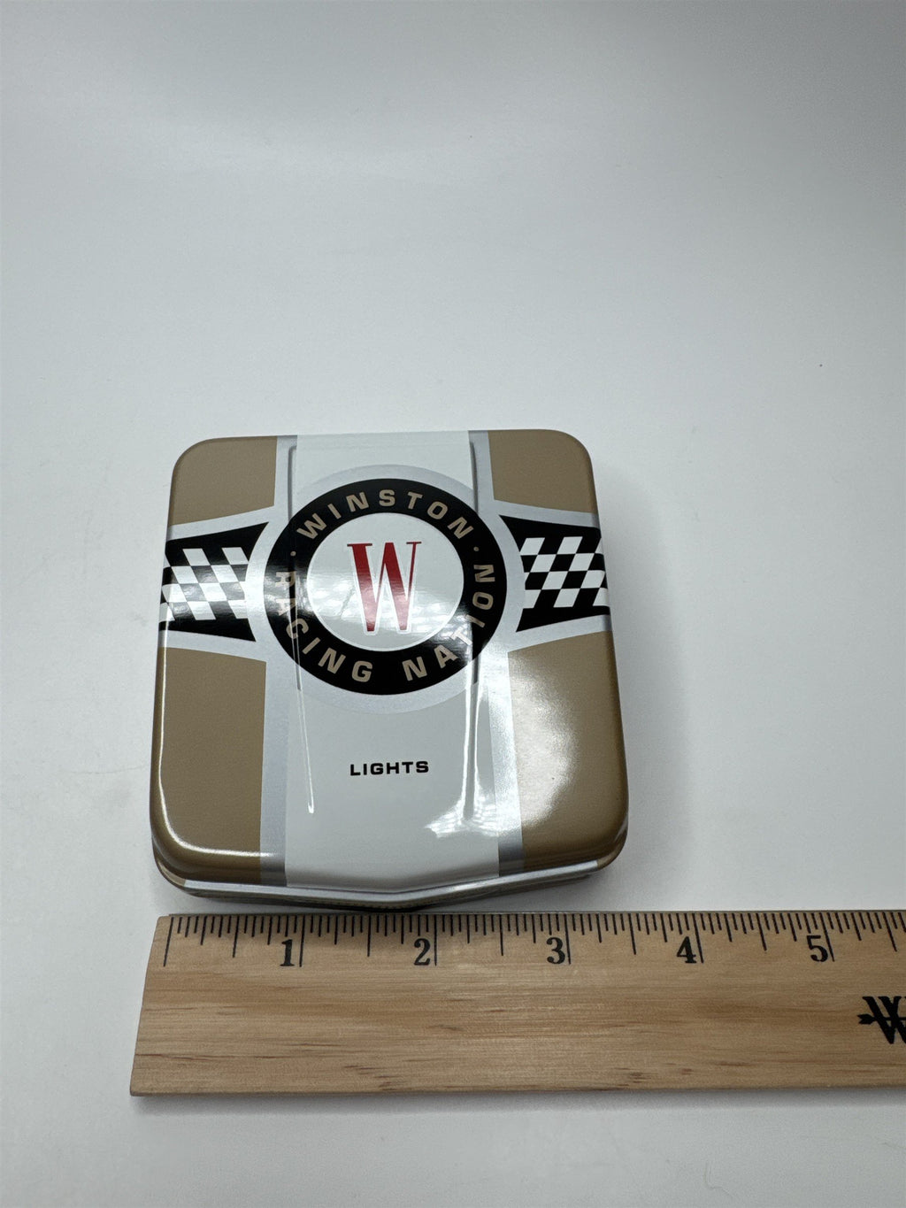 Vtg Winston Racing Nation Racecar Hood Flip Top Empty Cigarette Container Tin