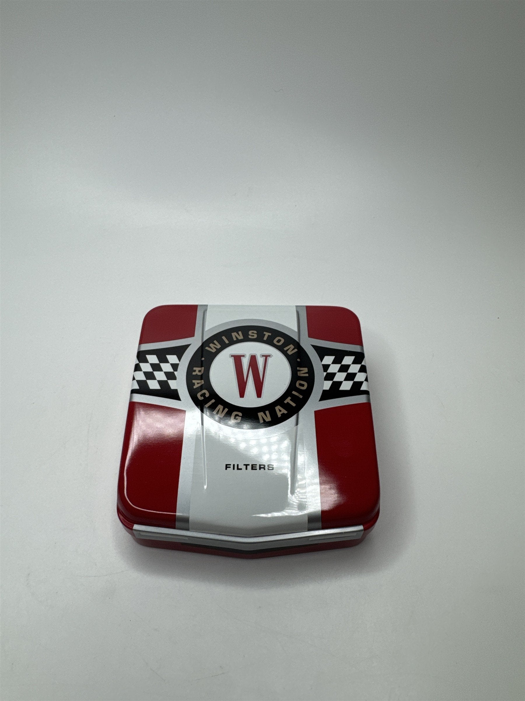 Vtg Winston Racing Nation Racecar Hood Flip Top Empty Cigarette Container Tin
