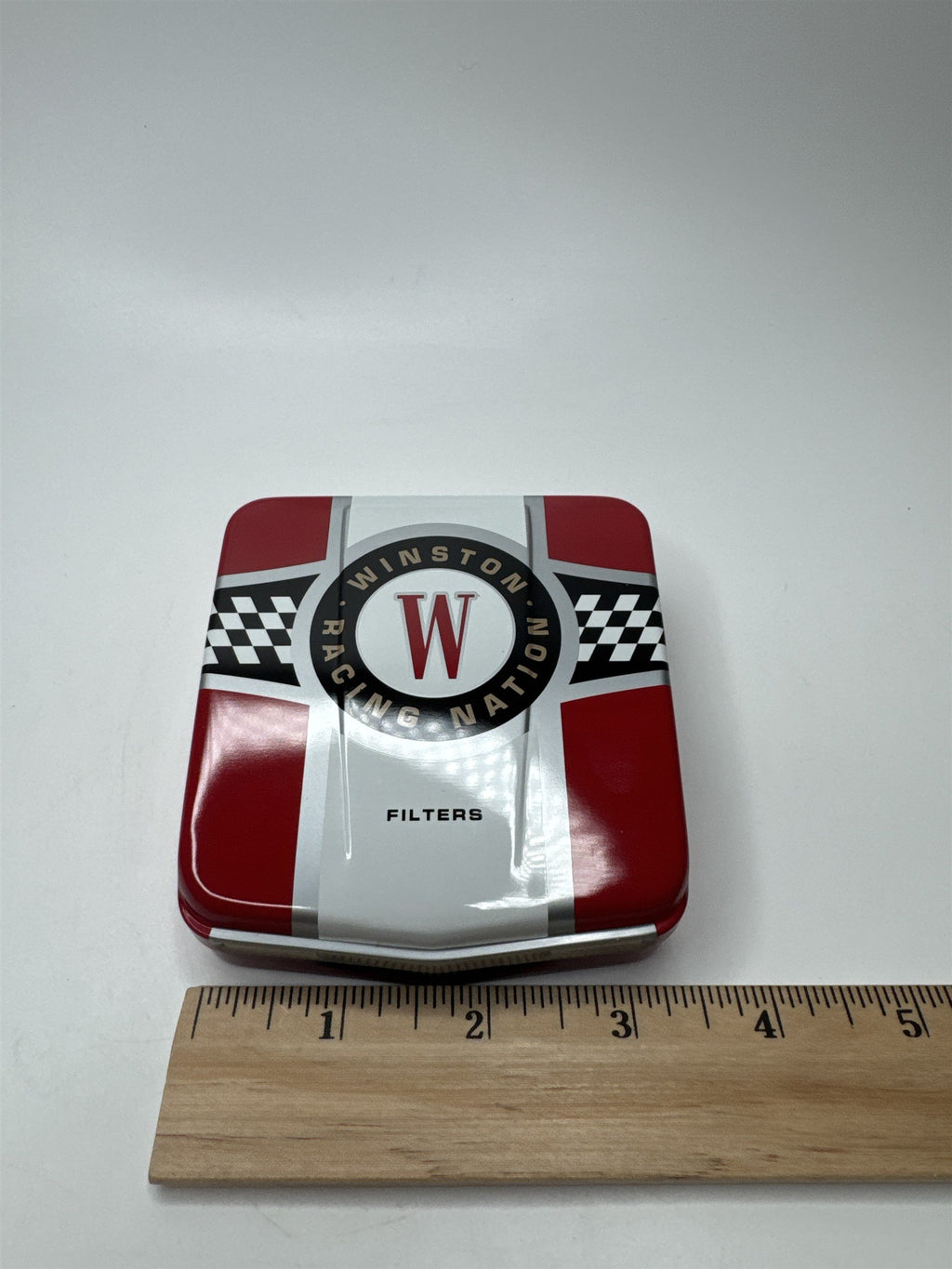 Vtg Winston Racing Nation Racecar Hood Flip Top Empty Cigarette Container Tin