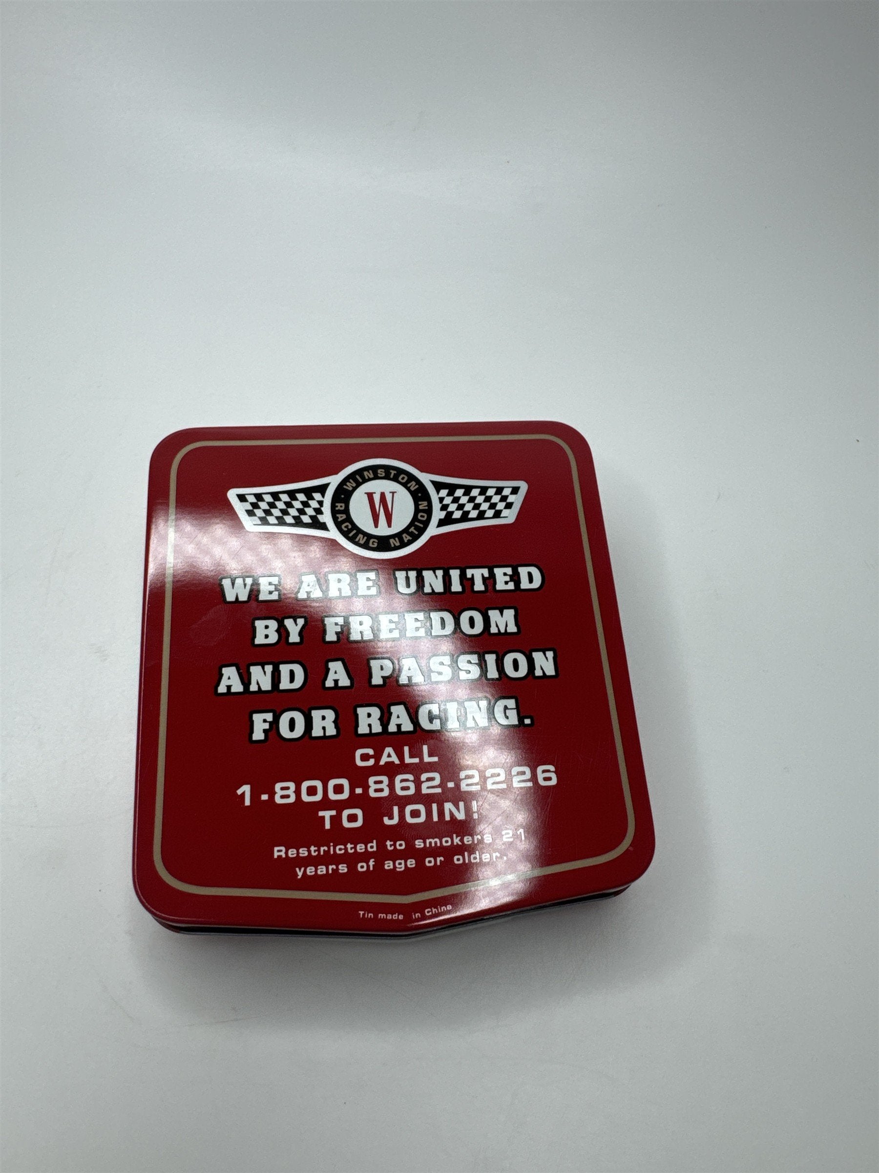 Vtg Winston Racing Nation Racecar Hood Flip Top Empty Cigarette Container Tin