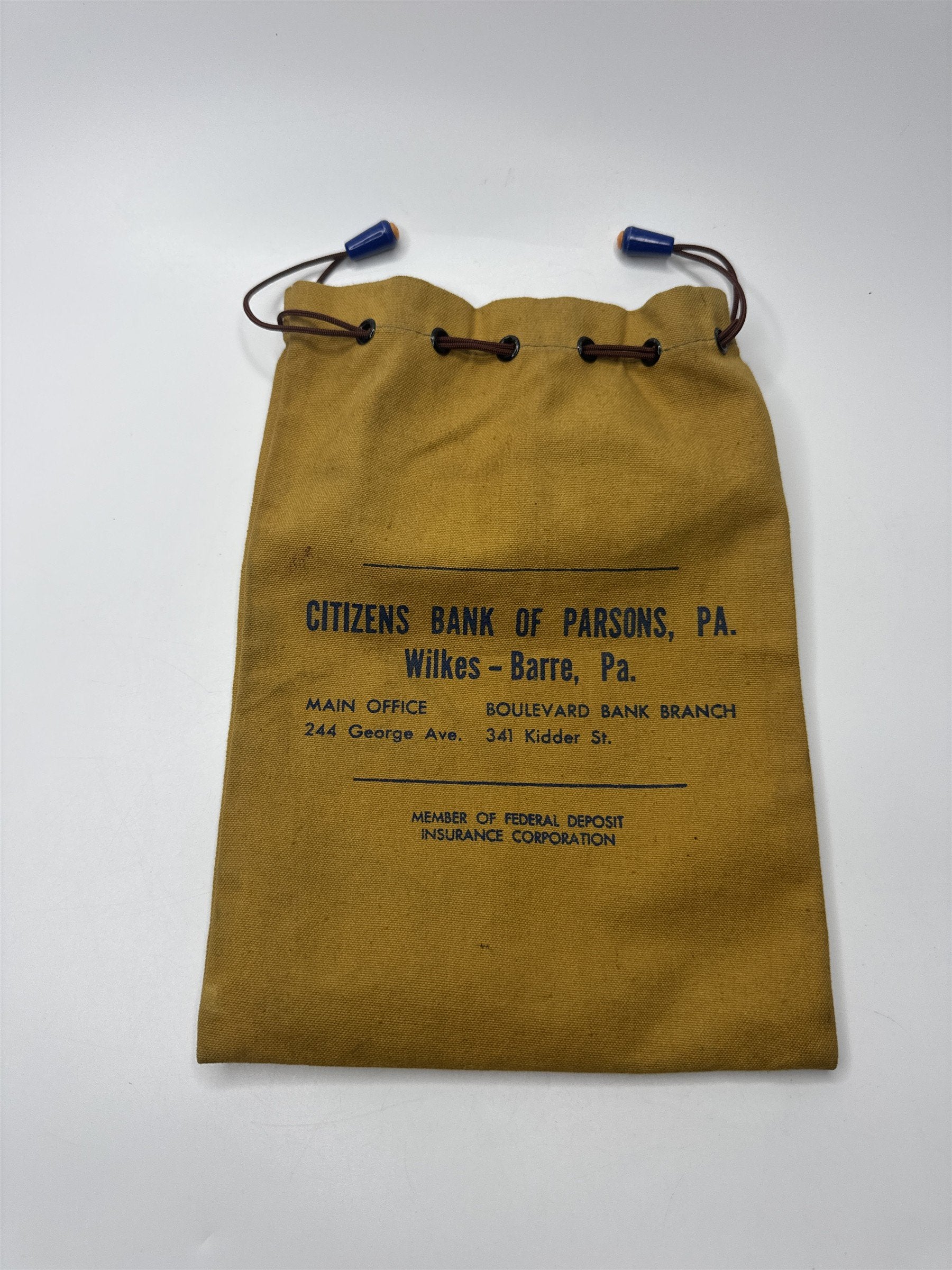 Vintage Citizens Bank of Parsons PA Wilkes-Barre PA Mustard Yellow Money Bag