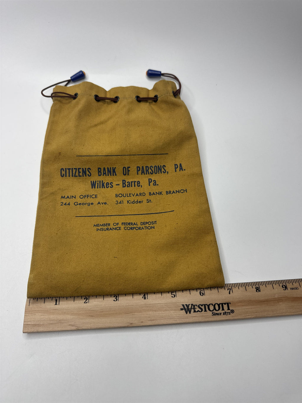 Vintage Citizens Bank of Parsons PA Wilkes-Barre PA Mustard Yellow Money Bag