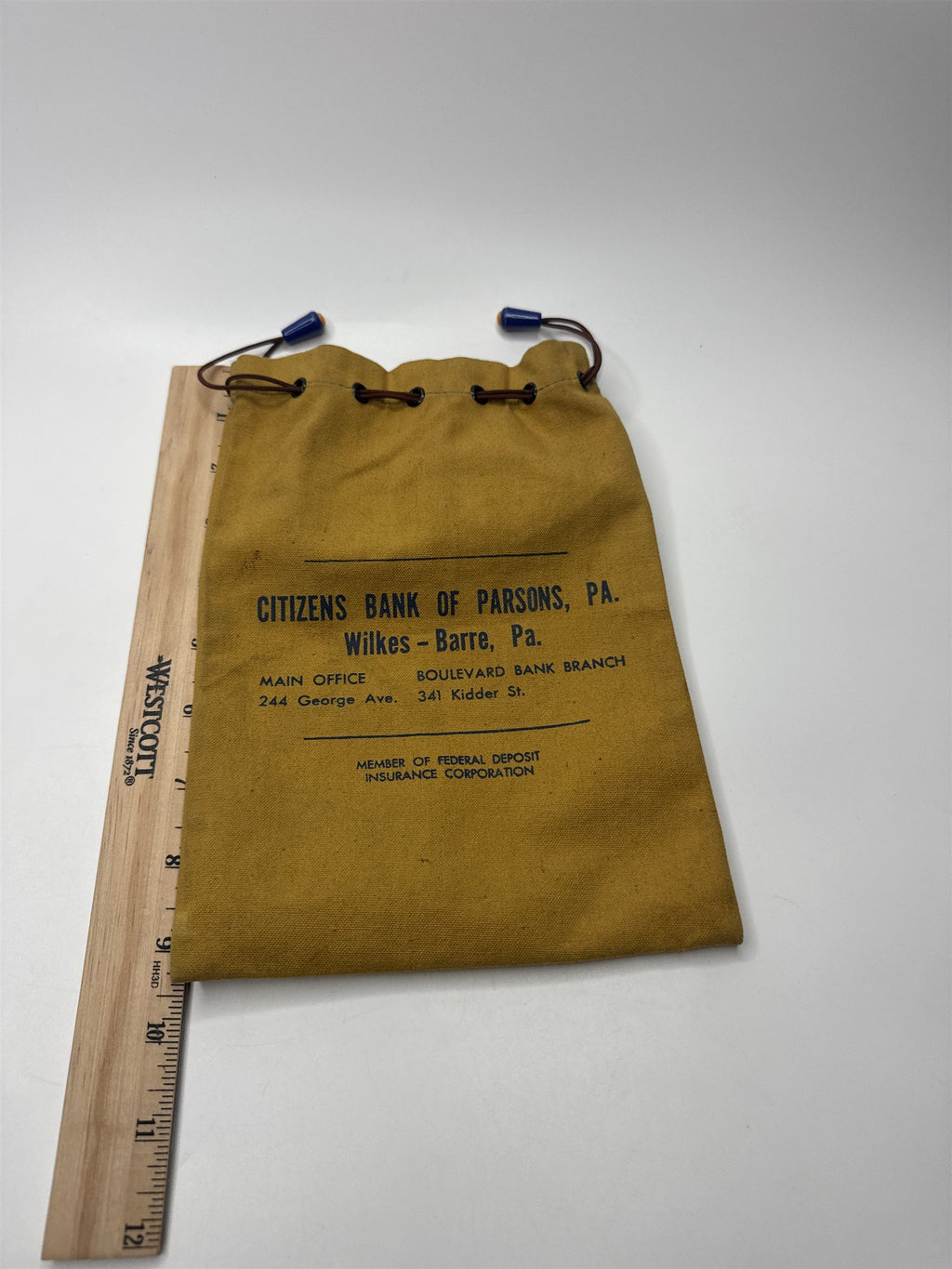 Vintage Citizens Bank of Parsons PA Wilkes-Barre PA Mustard Yellow Money Bag
