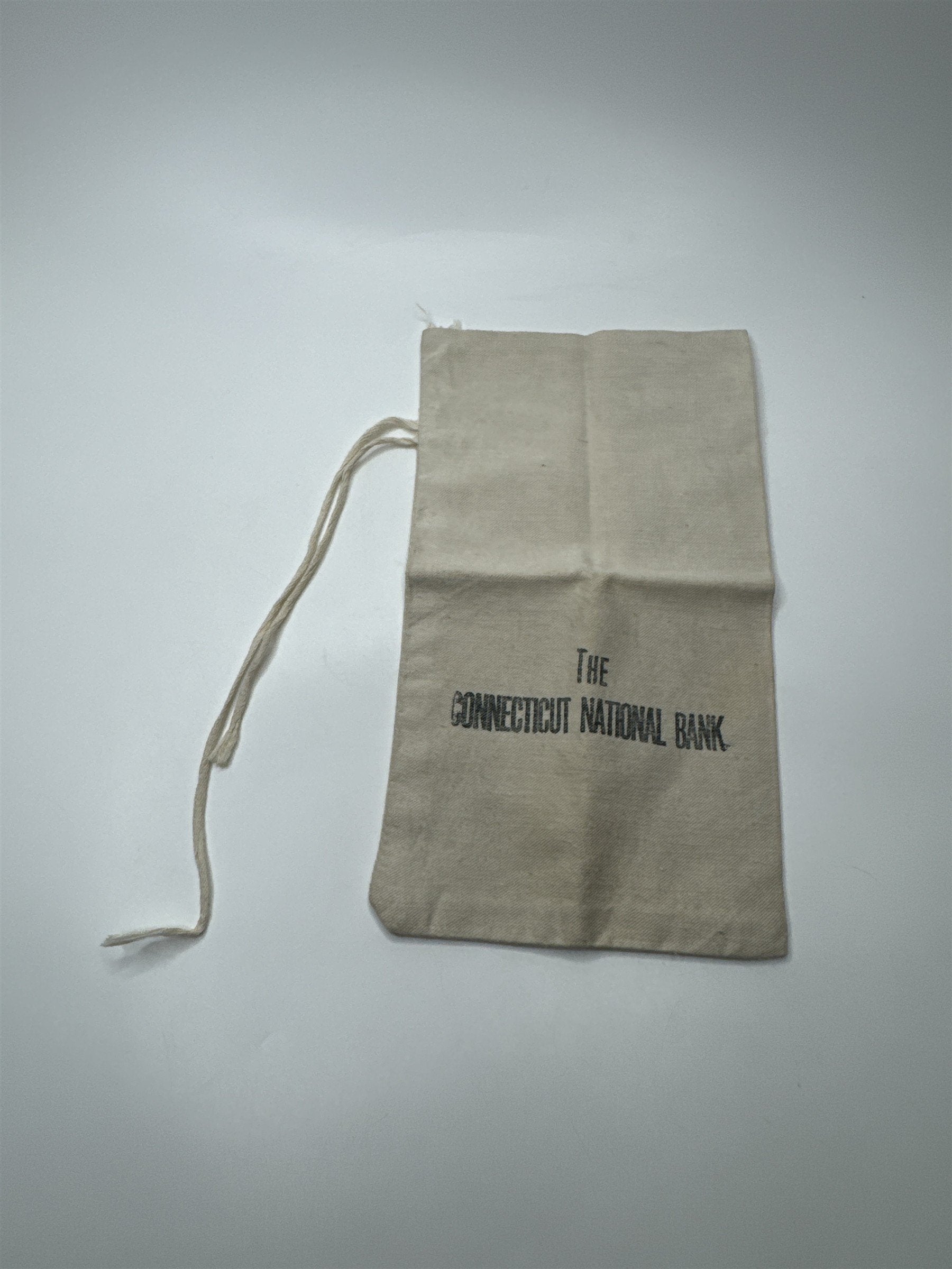 Vintage The Connecticut National Bank White String Money Bag