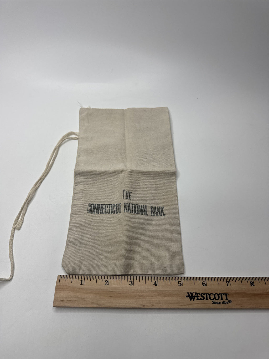 Vintage The Connecticut National Bank White String Money Bag
