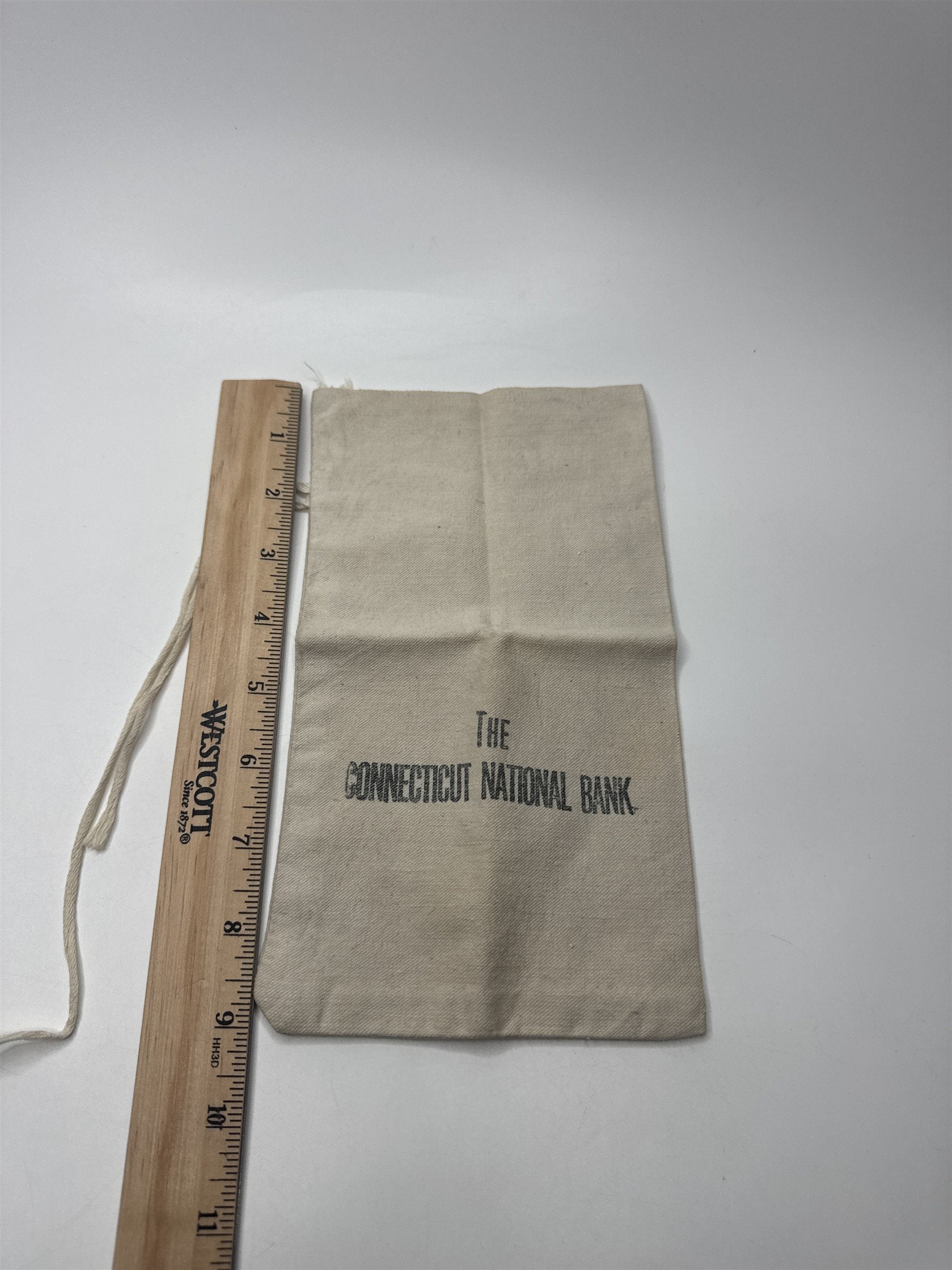 Vintage The Connecticut National Bank White String Money Bag