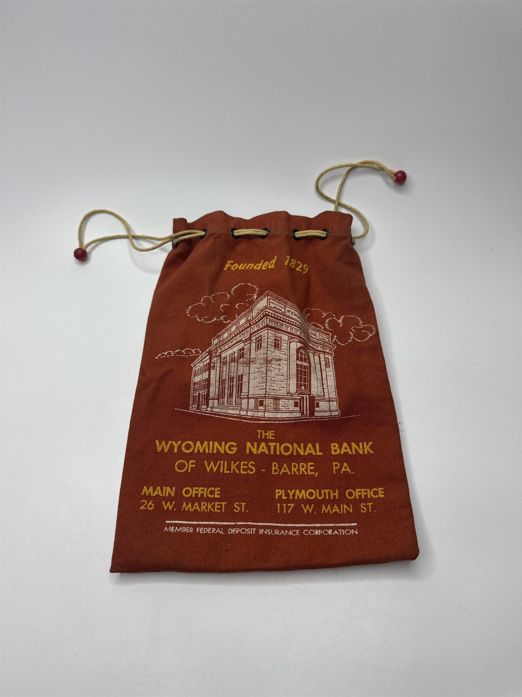 Vintage The Wyoming National Bank of Wilkes-Barre PA Orange Money Bag