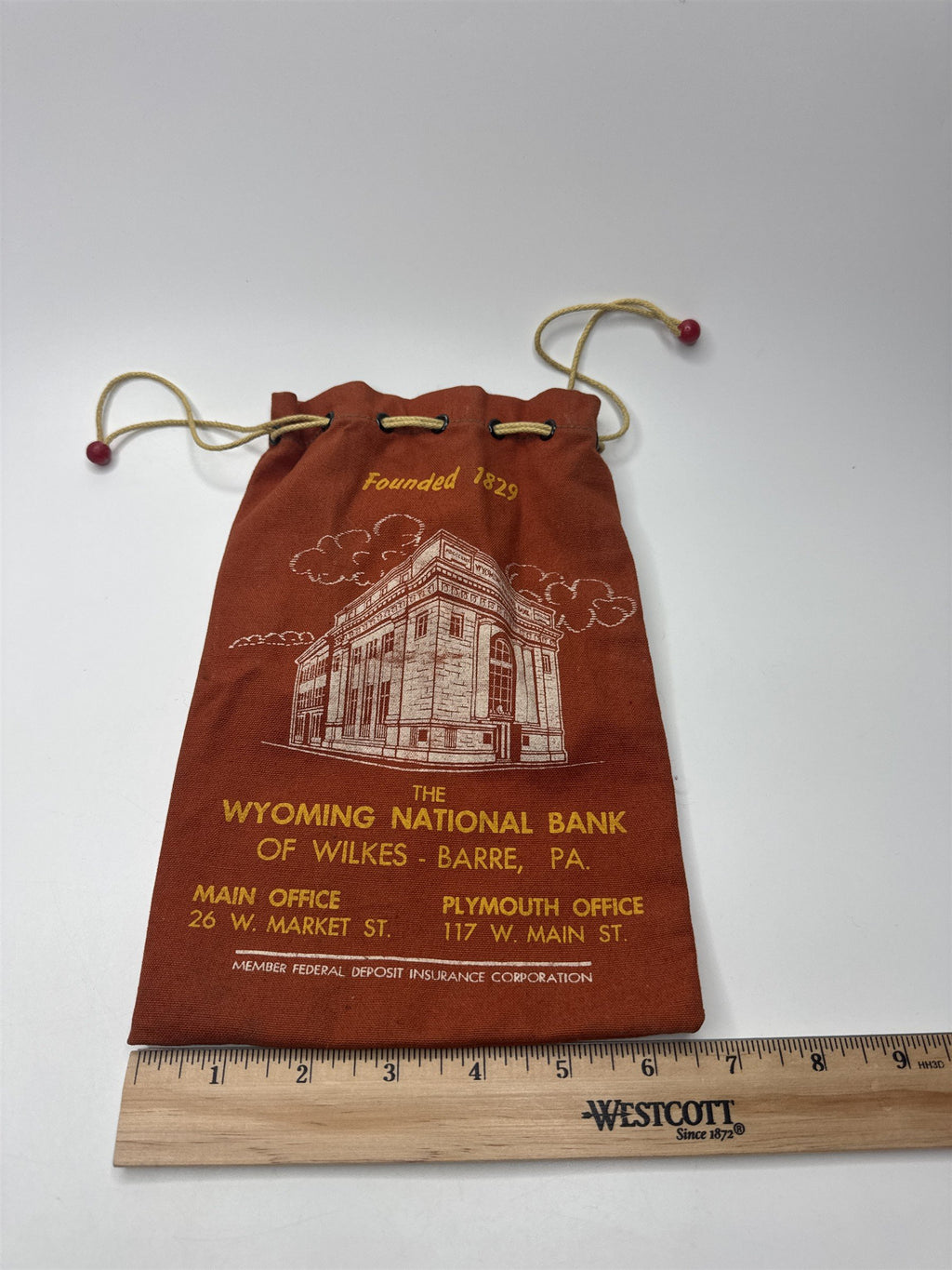 Vintage The Wyoming National Bank of Wilkes-Barre PA Orange Money Bag