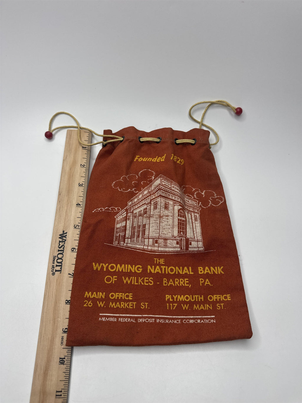 Vintage The Wyoming National Bank of Wilkes-Barre PA Orange Money Bag