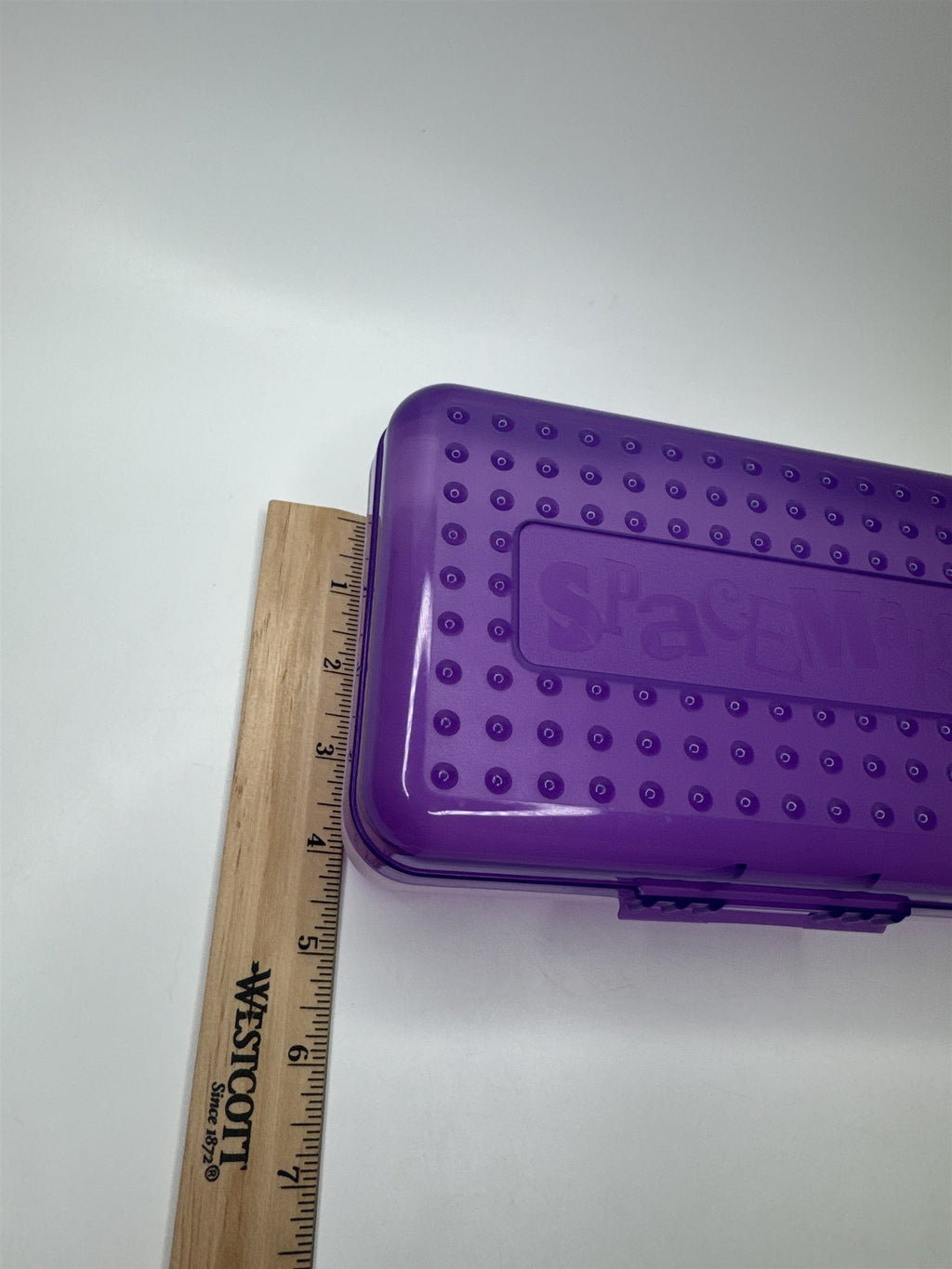 Vintage Spacemaker Pencil Box w Hatch Latching Lid Newell Office Products PURPLE