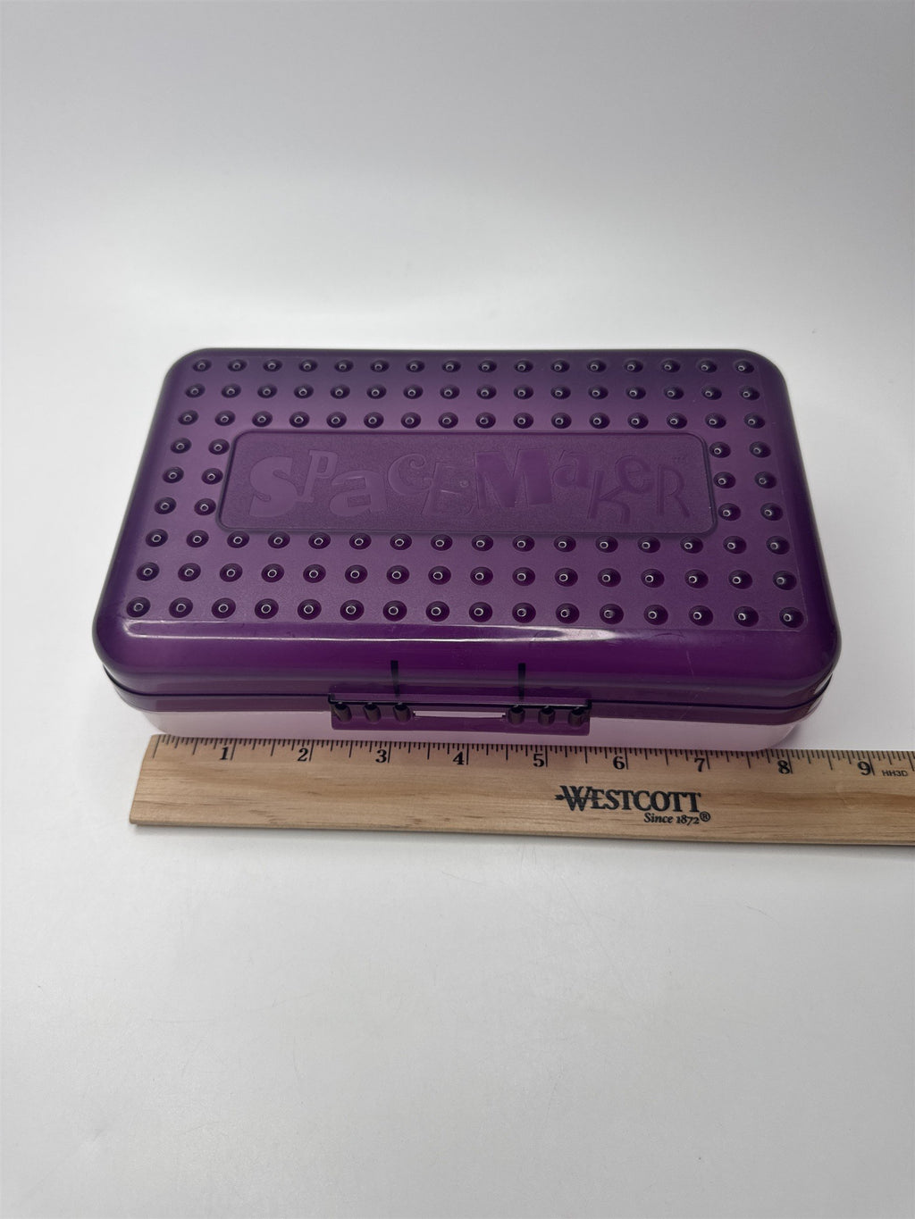 Vintage Spacemaker Pencil Box w Hatch Latching Lid Newell Office Products PURPLE