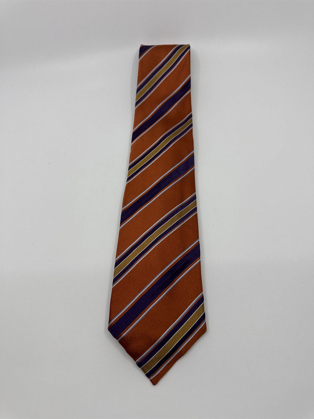 Orange, Yellow And Purple Striped Trafalgar 100 Percent Silk Men's Neck Tie
