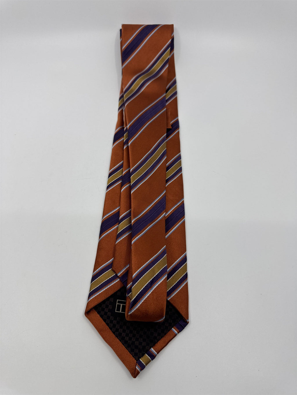 Orange, Yellow And Purple Striped Trafalgar 100 Percent Silk Men's Neck Tie