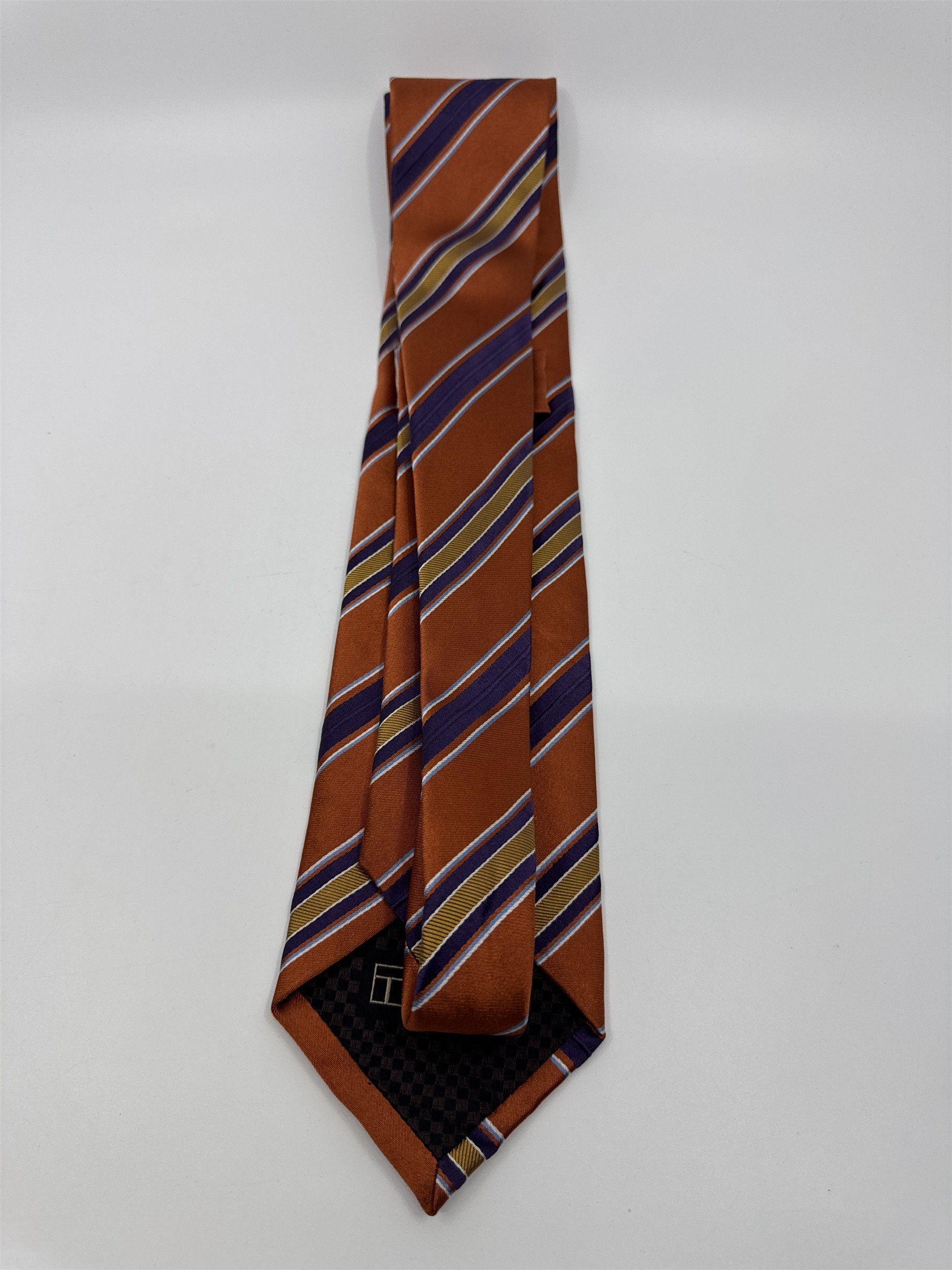 Orange, Yellow And Purple Striped Trafalgar 100 Percent Silk Men's Neck Tie