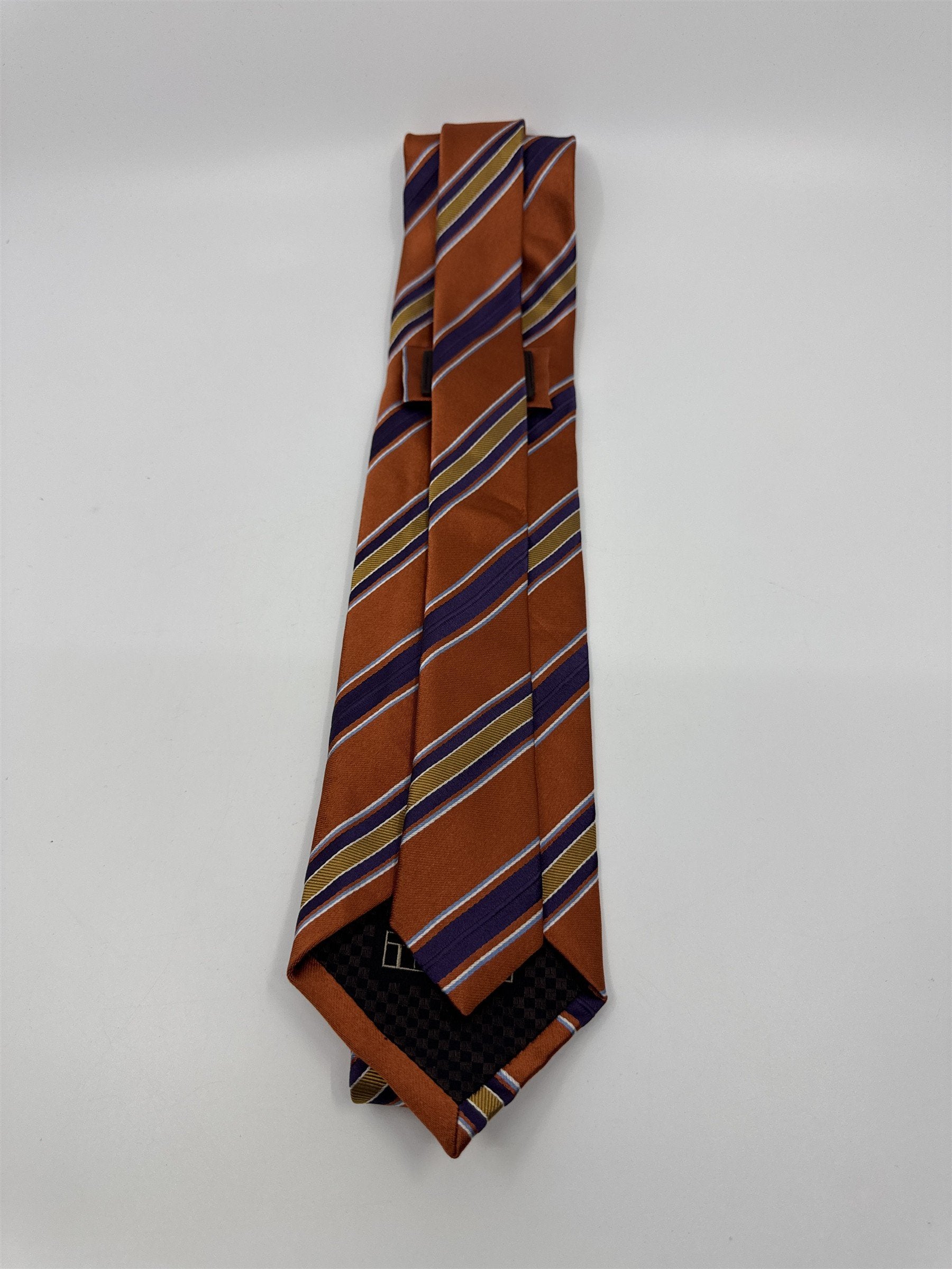 Orange, Yellow And Purple Striped Trafalgar 100 Percent Silk Men's Neck Tie
