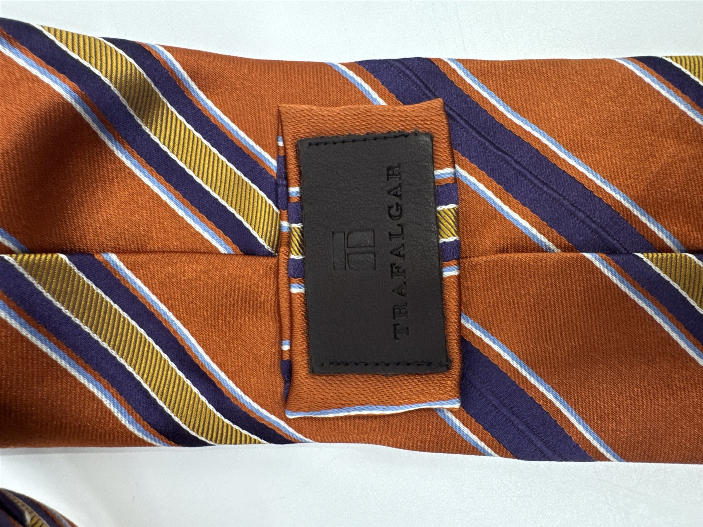 Orange, Yellow And Purple Striped Trafalgar 100 Percent Silk Men's Neck Tie
