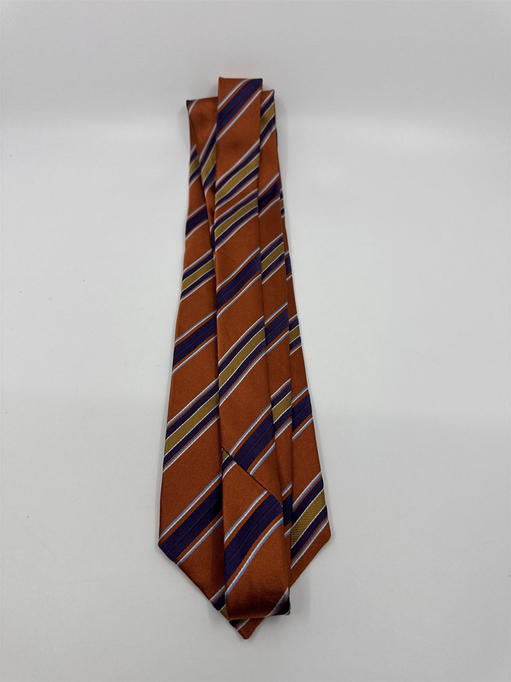Orange, Yellow And Purple Striped Trafalgar 100 Percent Silk Men's Neck Tie