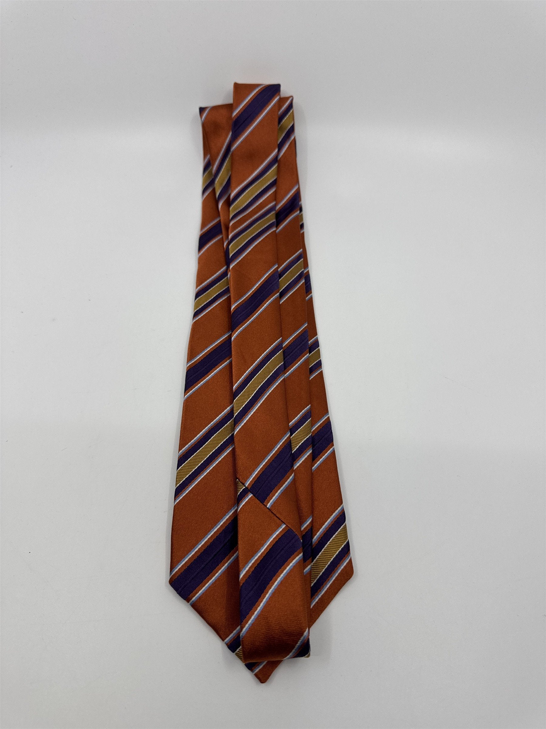 Orange, Yellow And Purple Striped Trafalgar 100 Percent Silk Men's Neck Tie