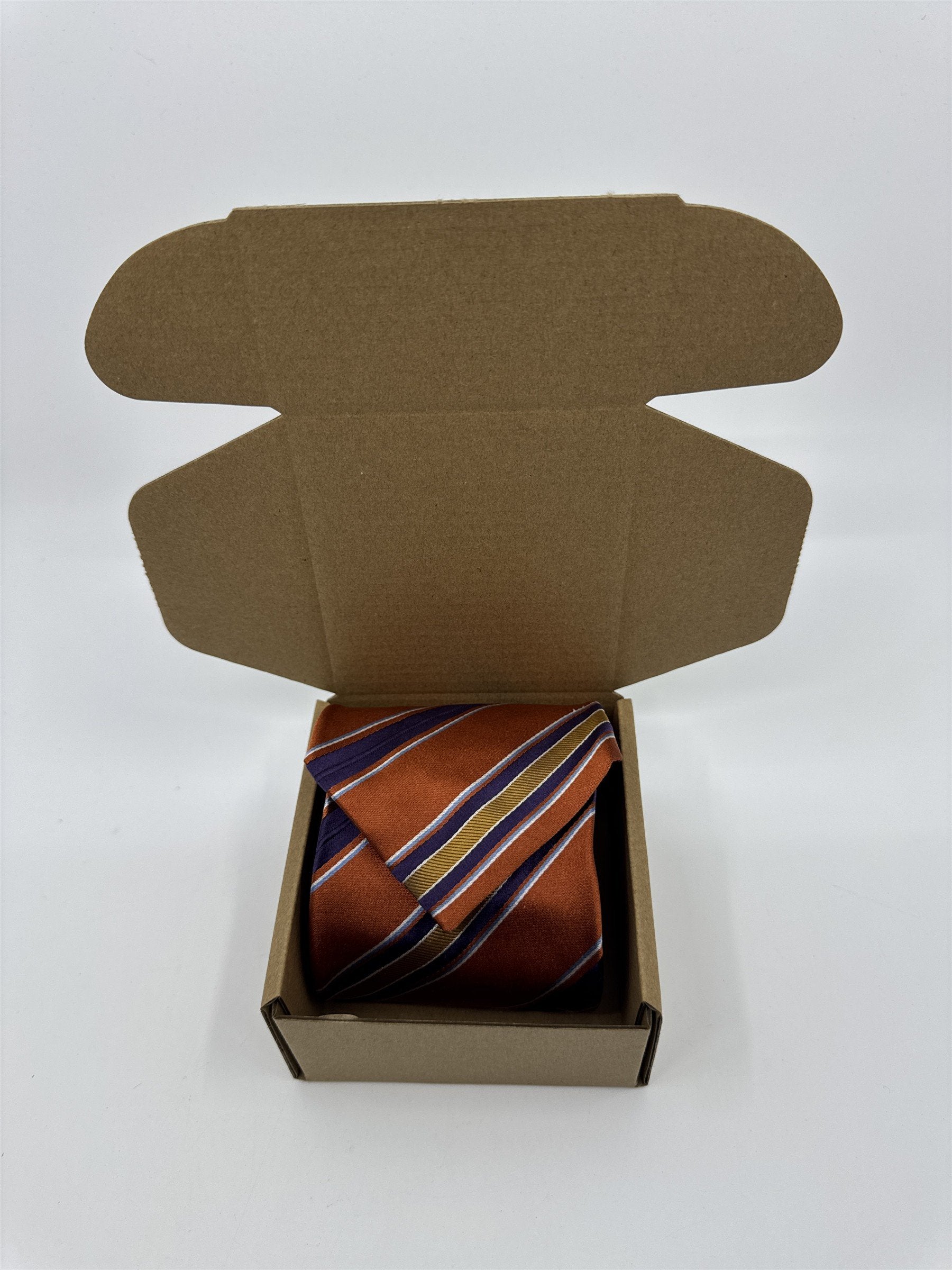 Orange, Yellow And Purple Striped Trafalgar 100 Percent Silk Men's Neck Tie