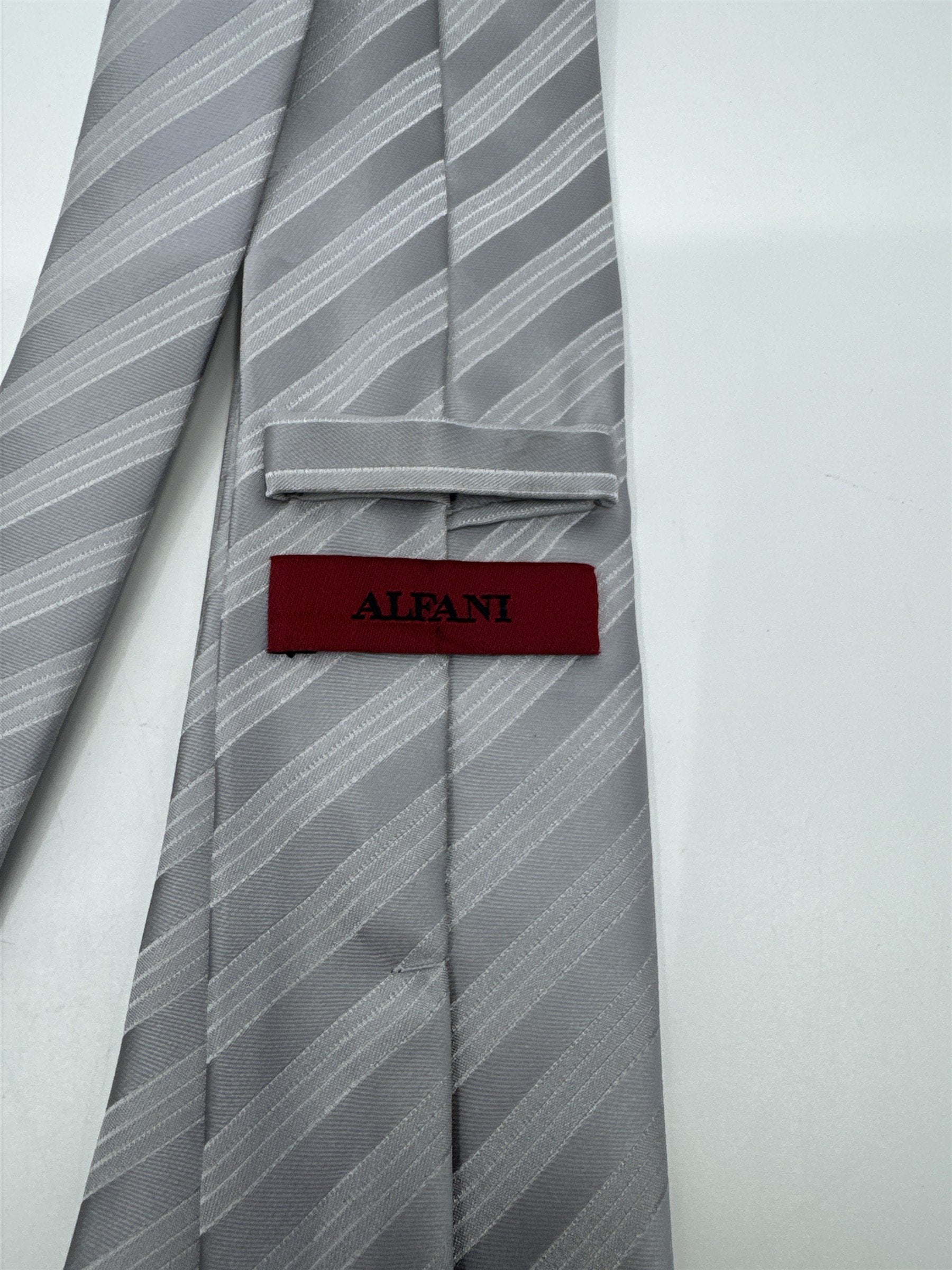 Silver/Gray Striped 100 Percent Polyester Alfani Men's Neck Tie